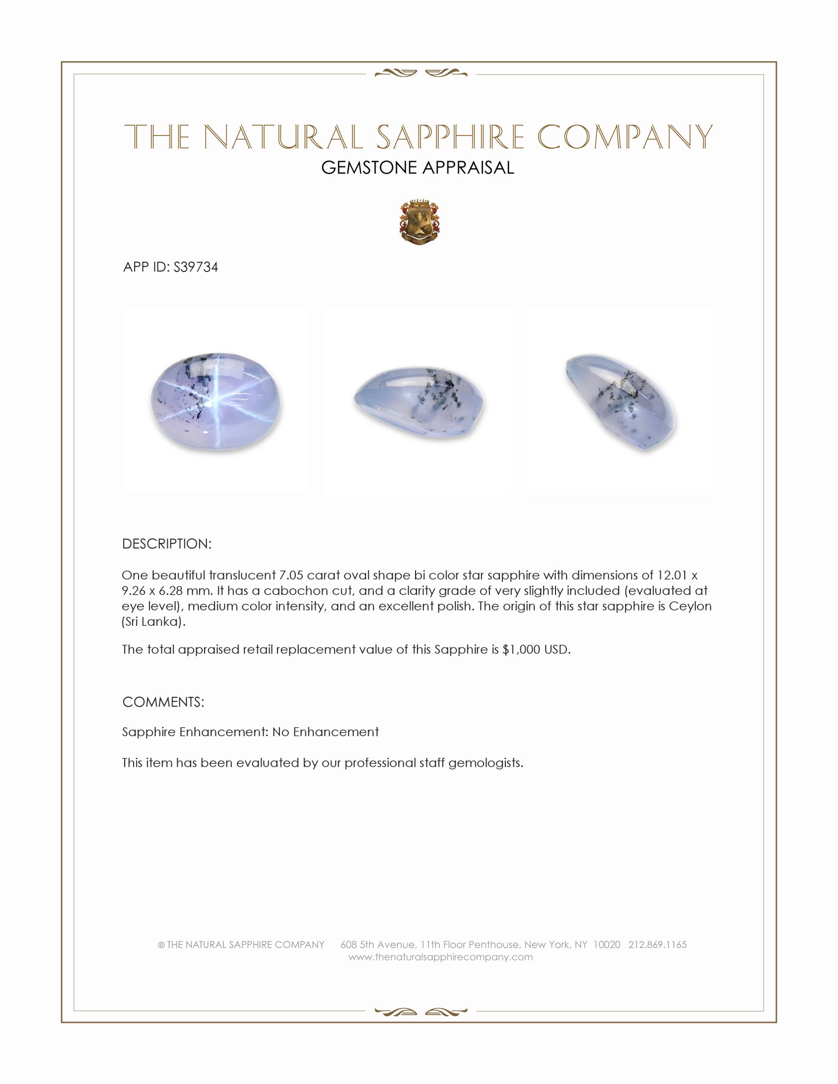 7.05 Ct. Bi Color Star Sapphire from Ceylon (Sri Lanka)