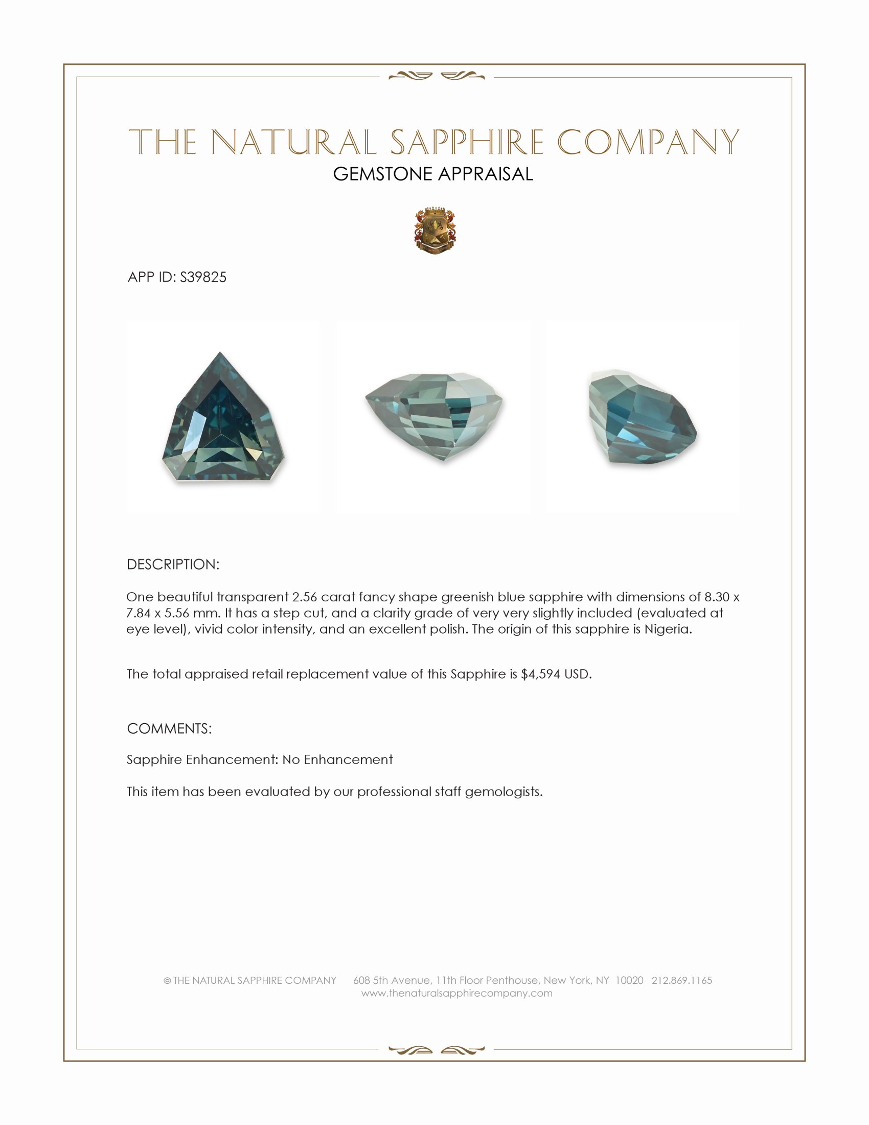 2.56 Ct. Greenish Blue Sapphire from Nigeria