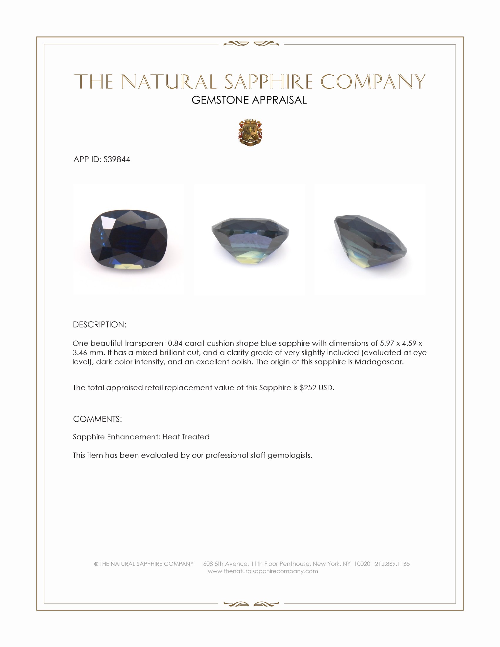 0.84 Ct. Greenish Blue Sapphire from Madagascar