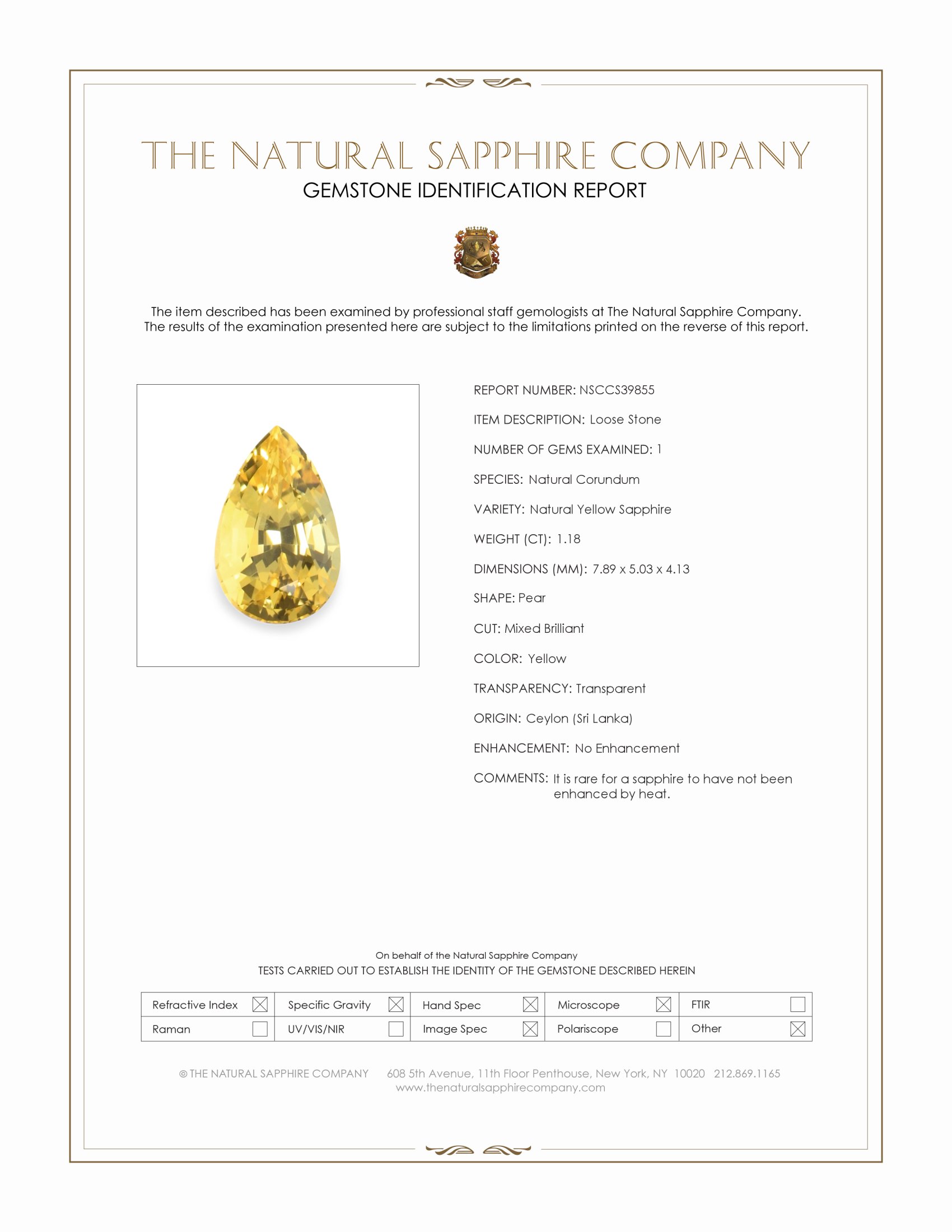 1.18 Ct. Yellow Sapphire from Ceylon (Sri Lanka)