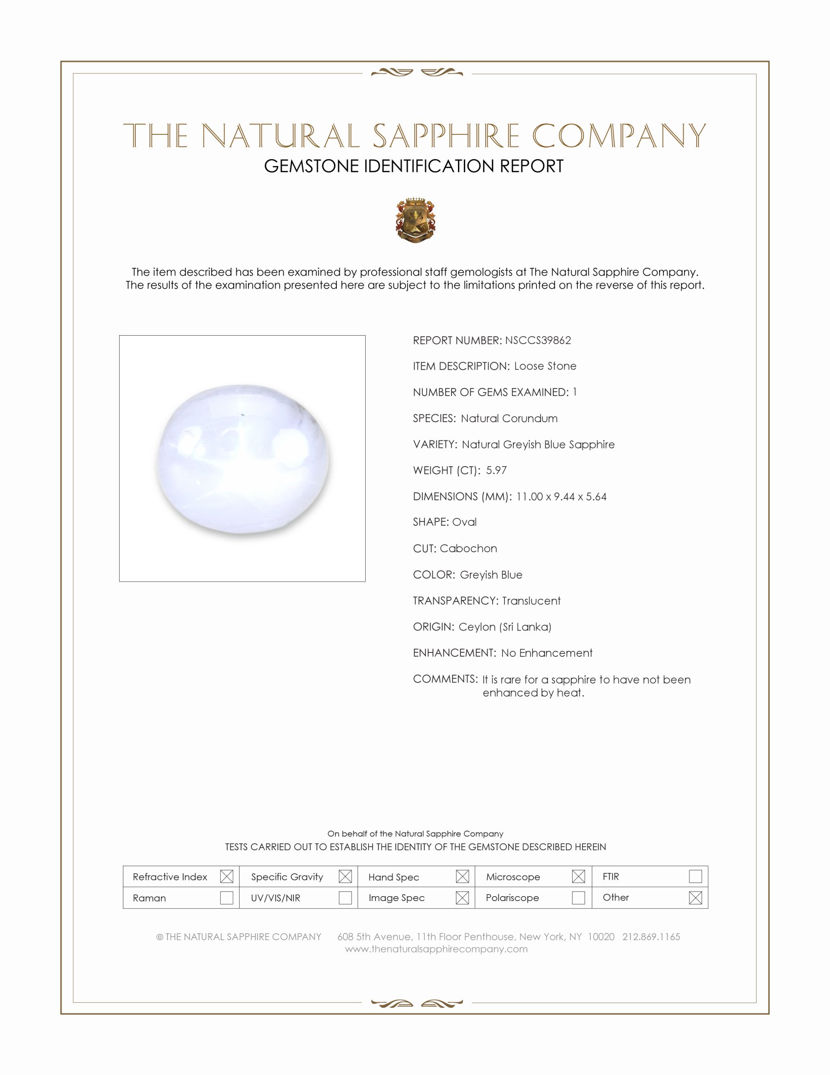 5.97 Ct. Greyish Blue Star Sapphire from Ceylon (Sri Lanka)