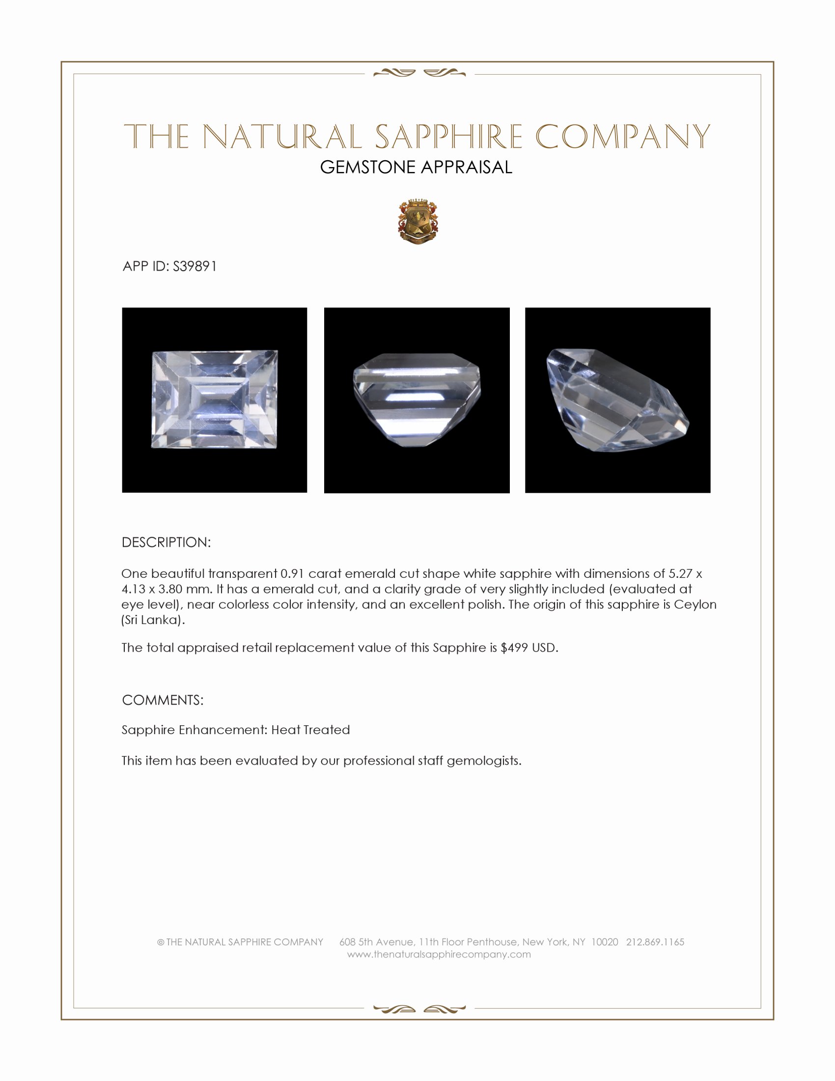 0.91 Ct. White Sapphire from Ceylon (Sri Lanka)