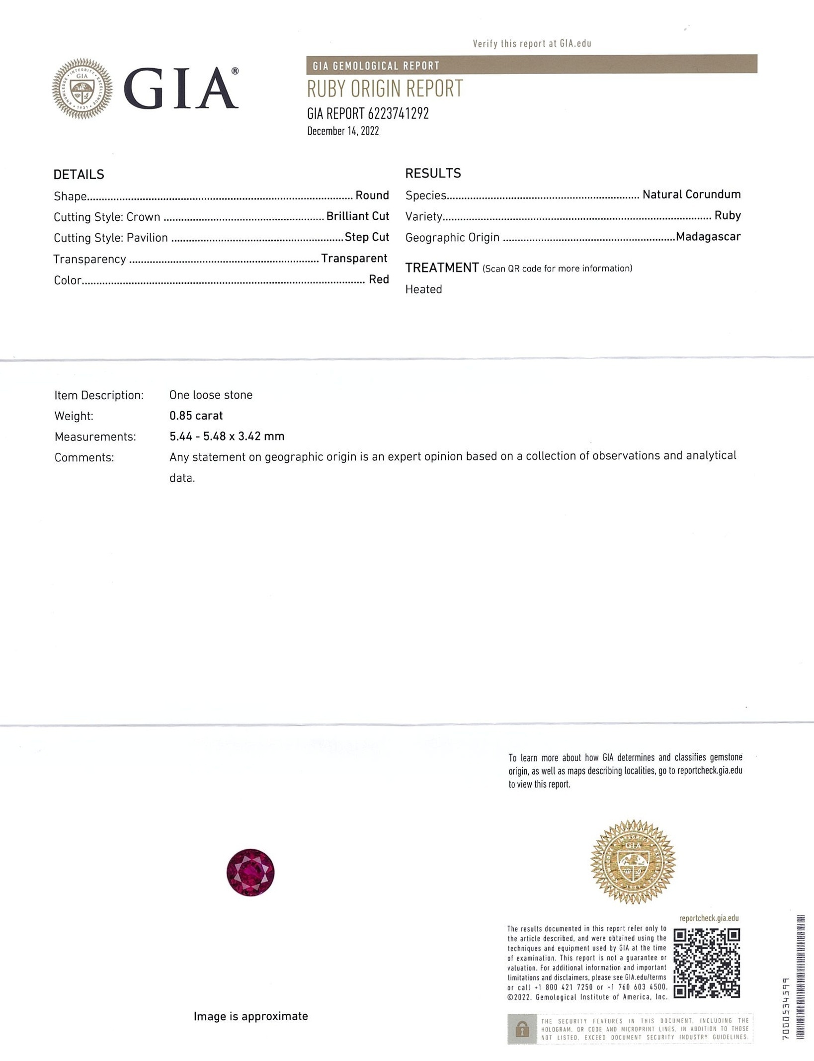 0.85 Ct. Ruby from Madagascar