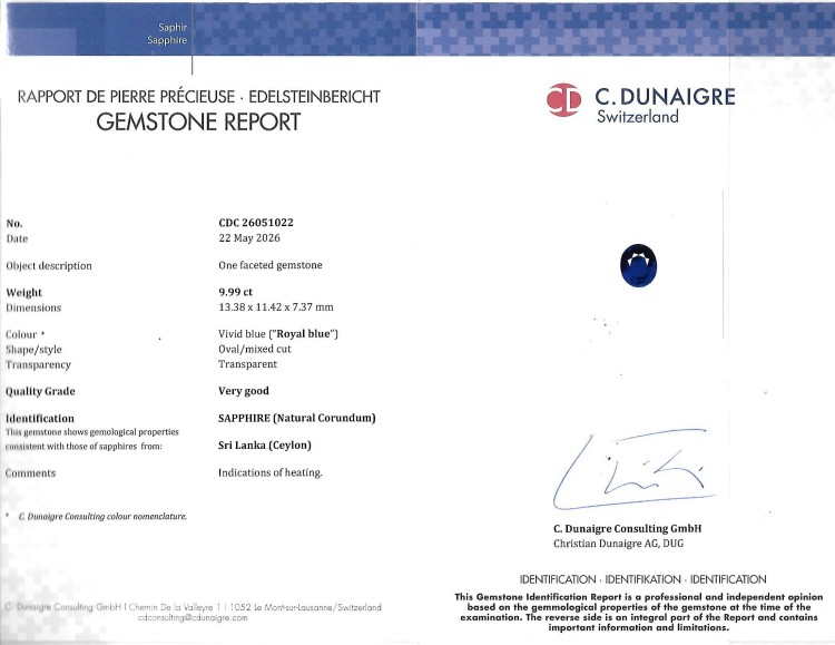 9.99 Ct. Blue Sapphire from Ceylon (Sri Lanka)