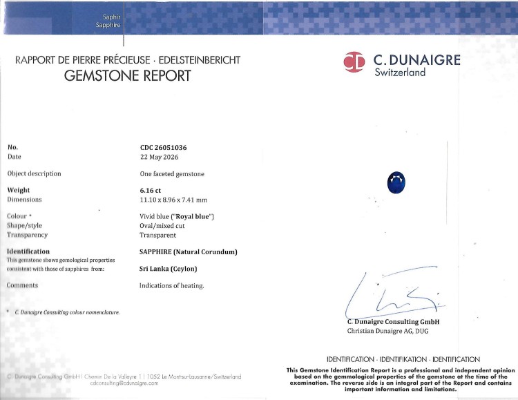 6.16 Ct. Blue Sapphire from Ceylon (Sri Lanka)