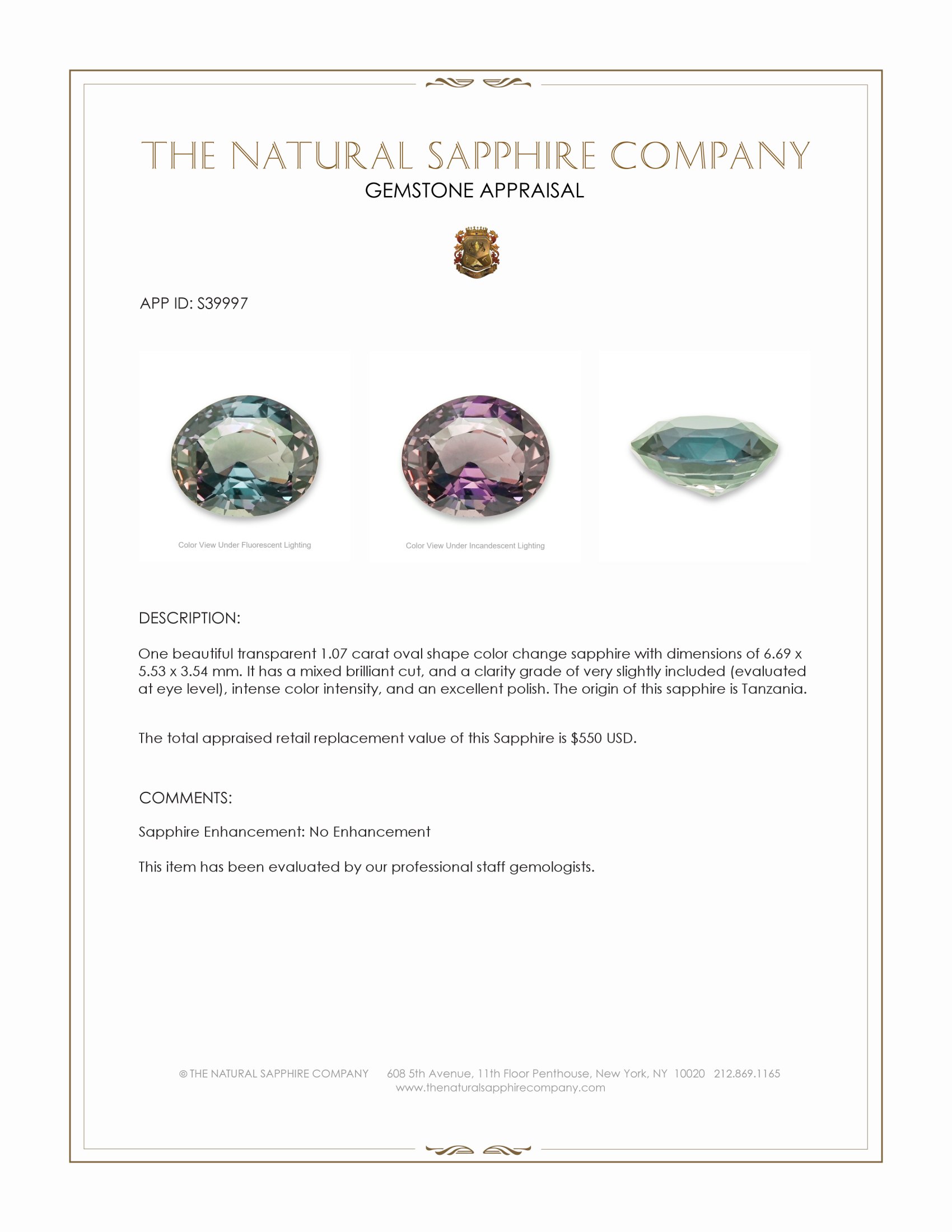 1.07 Ct. Color Change Sapphire from Tanzania