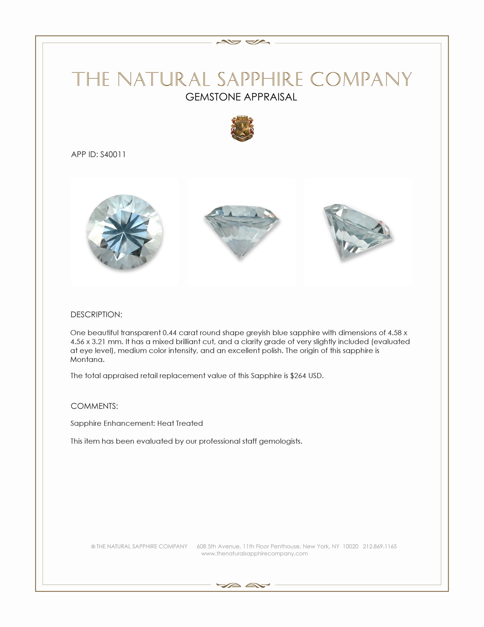0.44 Ct. Greyish Blue Sapphire from Montana