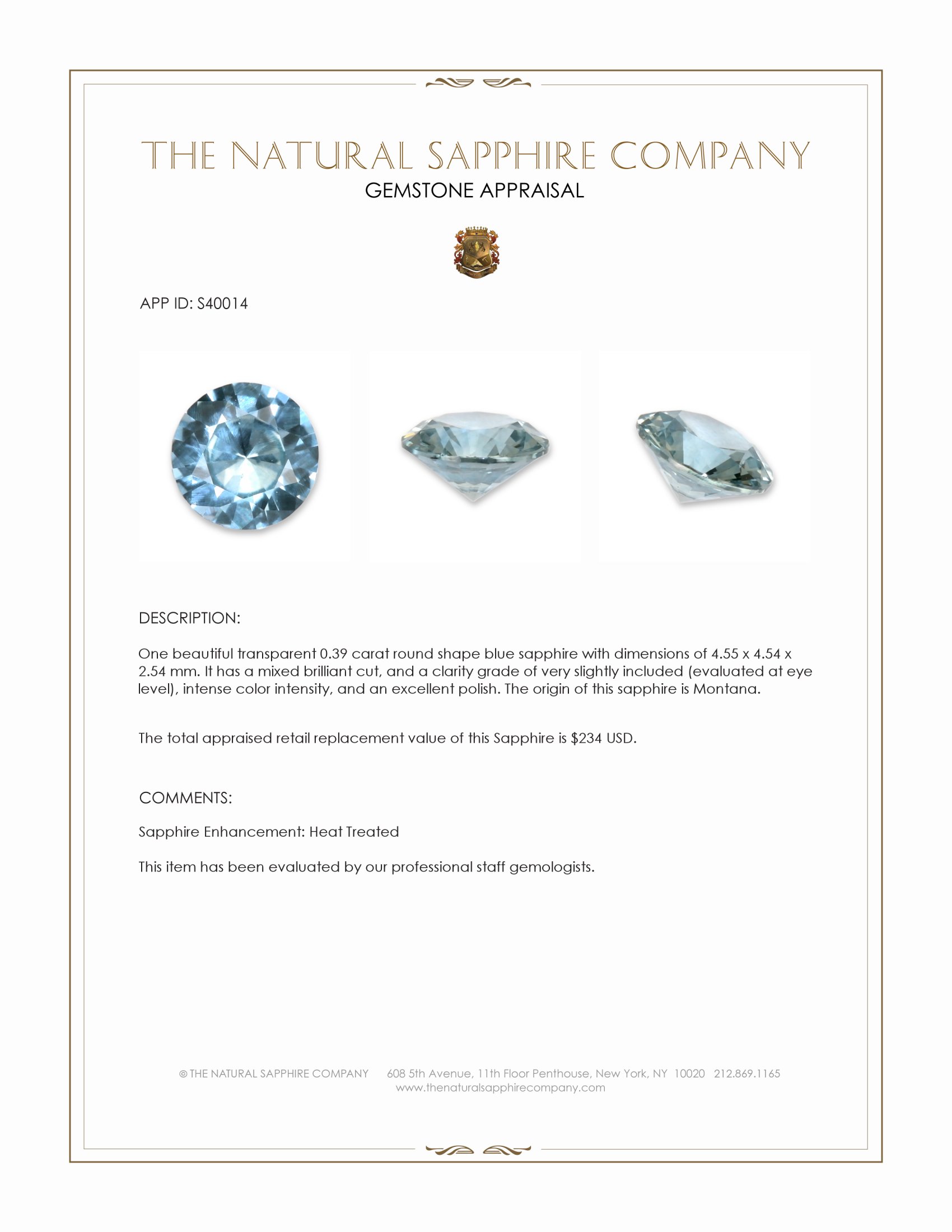0.39 Ct. Blue Sapphire from Montana
