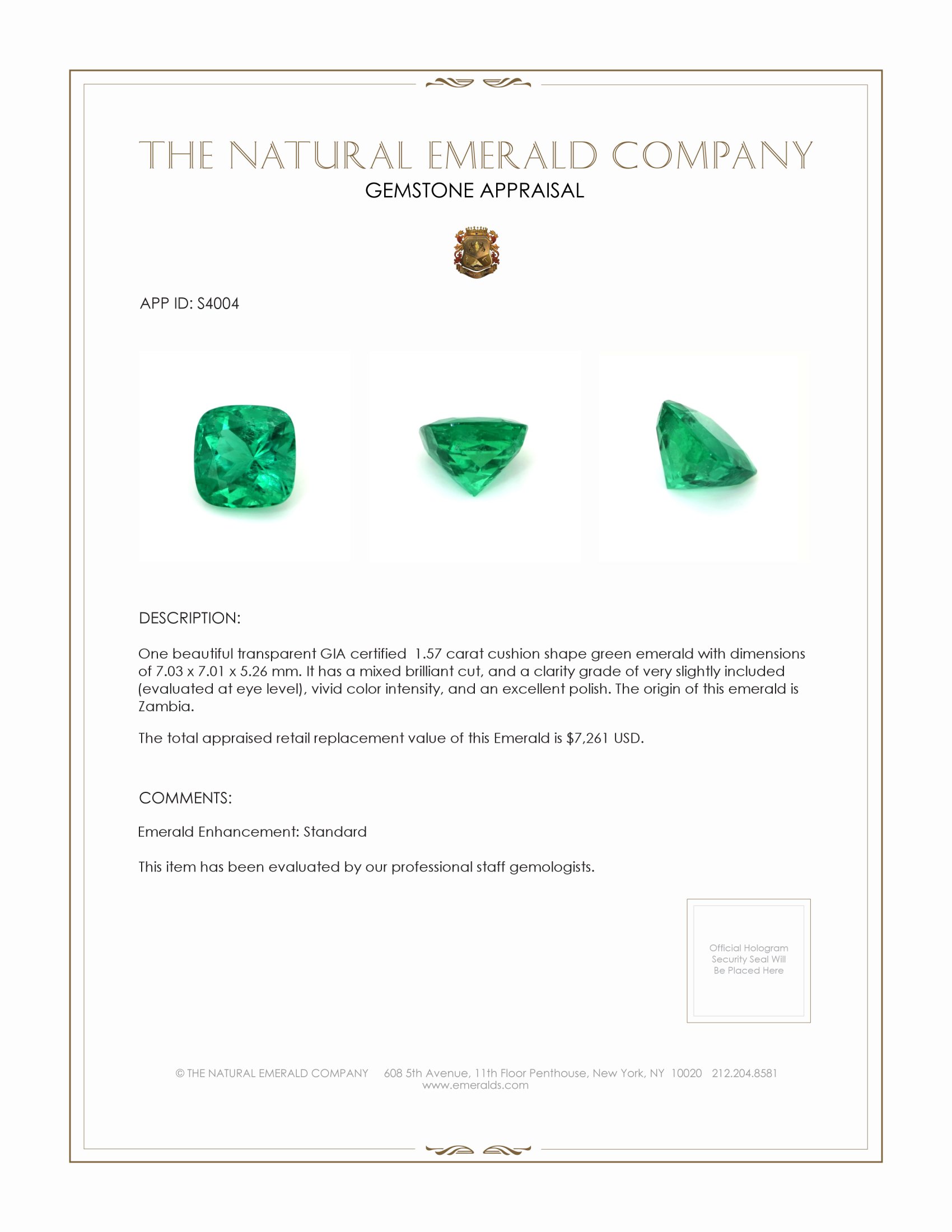 1.57 Ct. Emerald from Zambia
