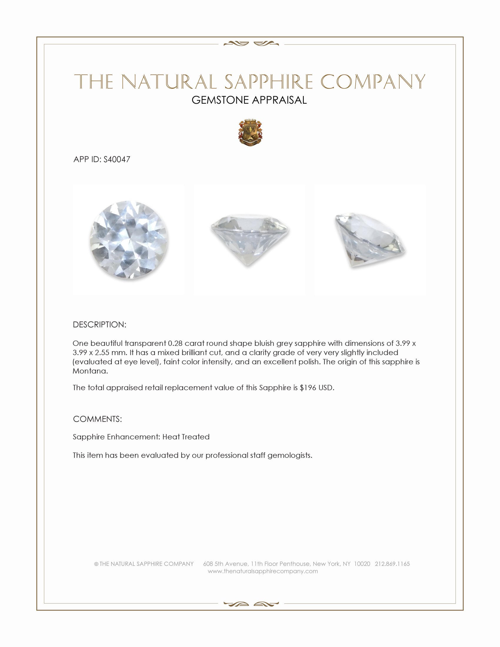 0.28 Ct. Bluish Grey Sapphire from Montana