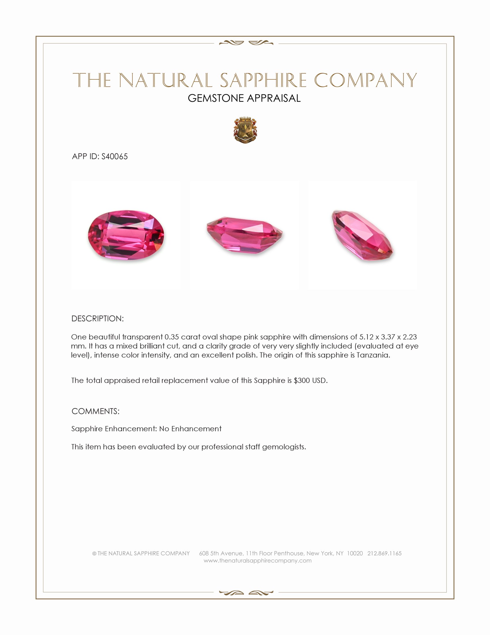 0.35 Ct. Pink Sapphire from Tanzania