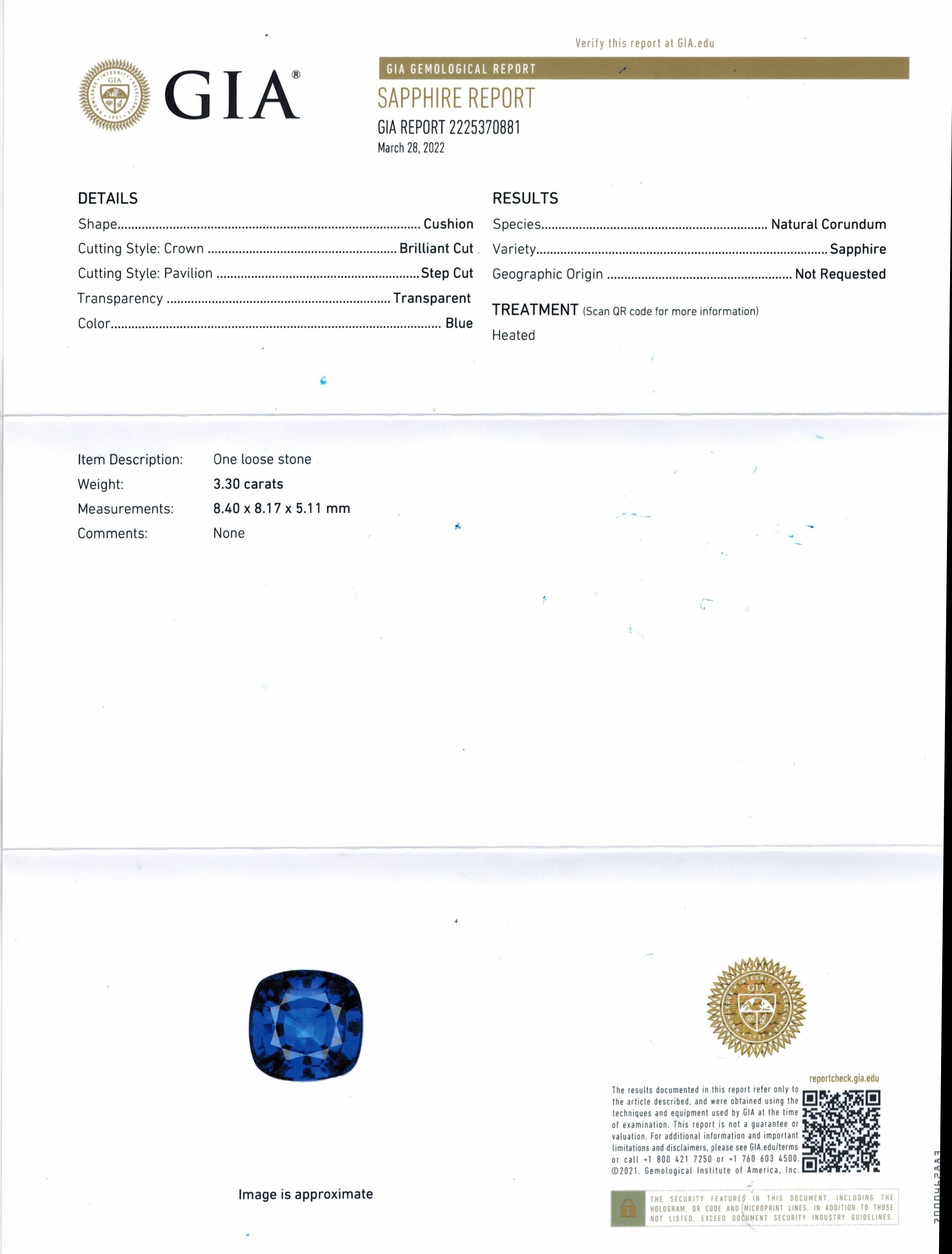 3.30 Ct. Blue Sapphire from Ceylon (Sri Lanka)