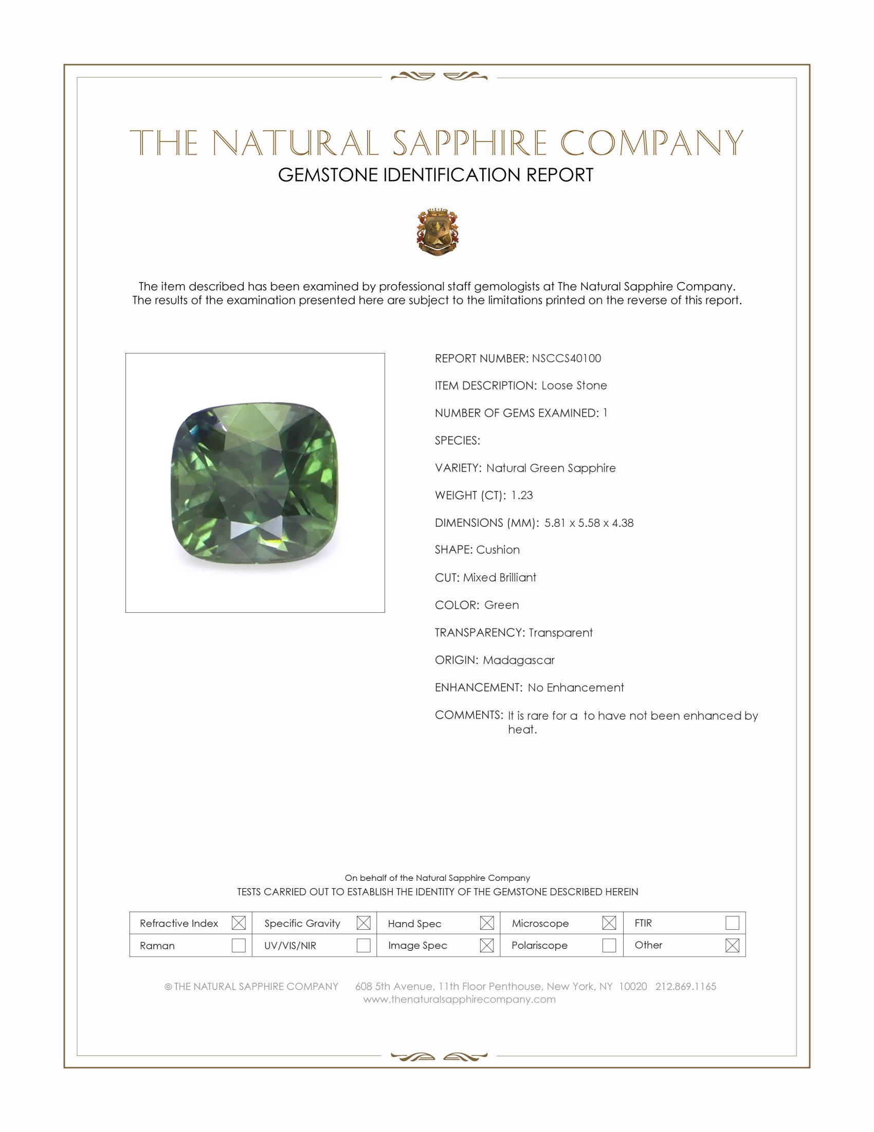 1.23 Ct. Green Sapphire from Madagascar