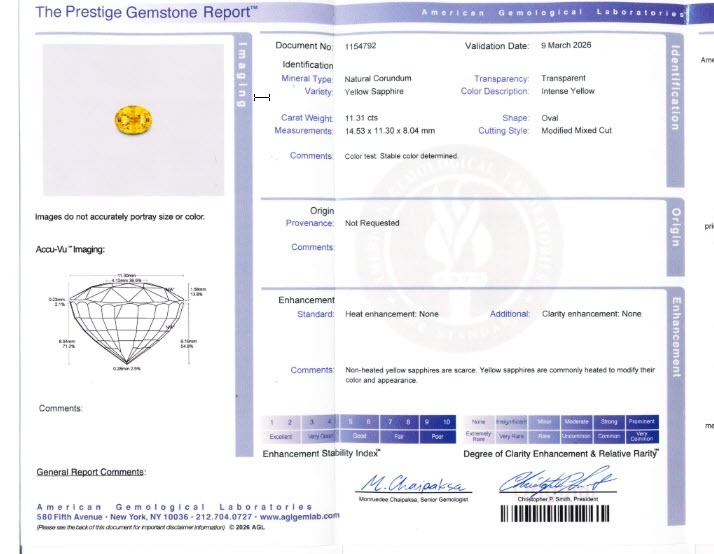 11.31 Ct. Yellow Sapphire from Ceylon (Sri Lanka)