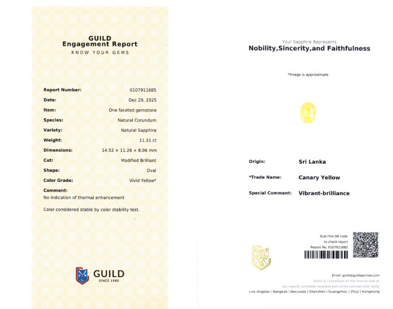 11.31 Ct. Yellow Sapphire from Ceylon (Sri Lanka)