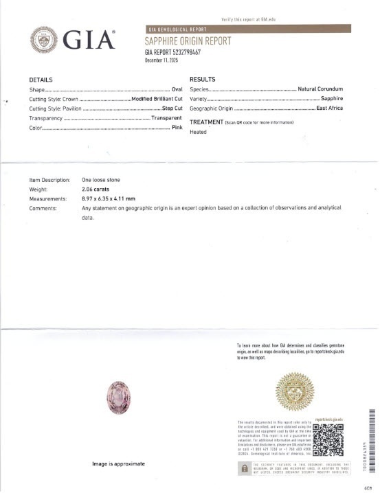 2.06 Ct. Peach Sapphire from Ceylon (Sri Lanka)