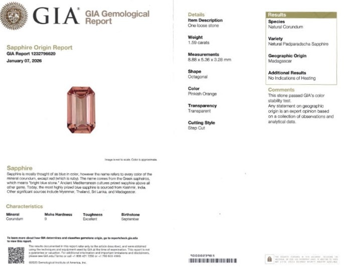 1.59 Ct. Padparadscha Sapphire from Madagascar