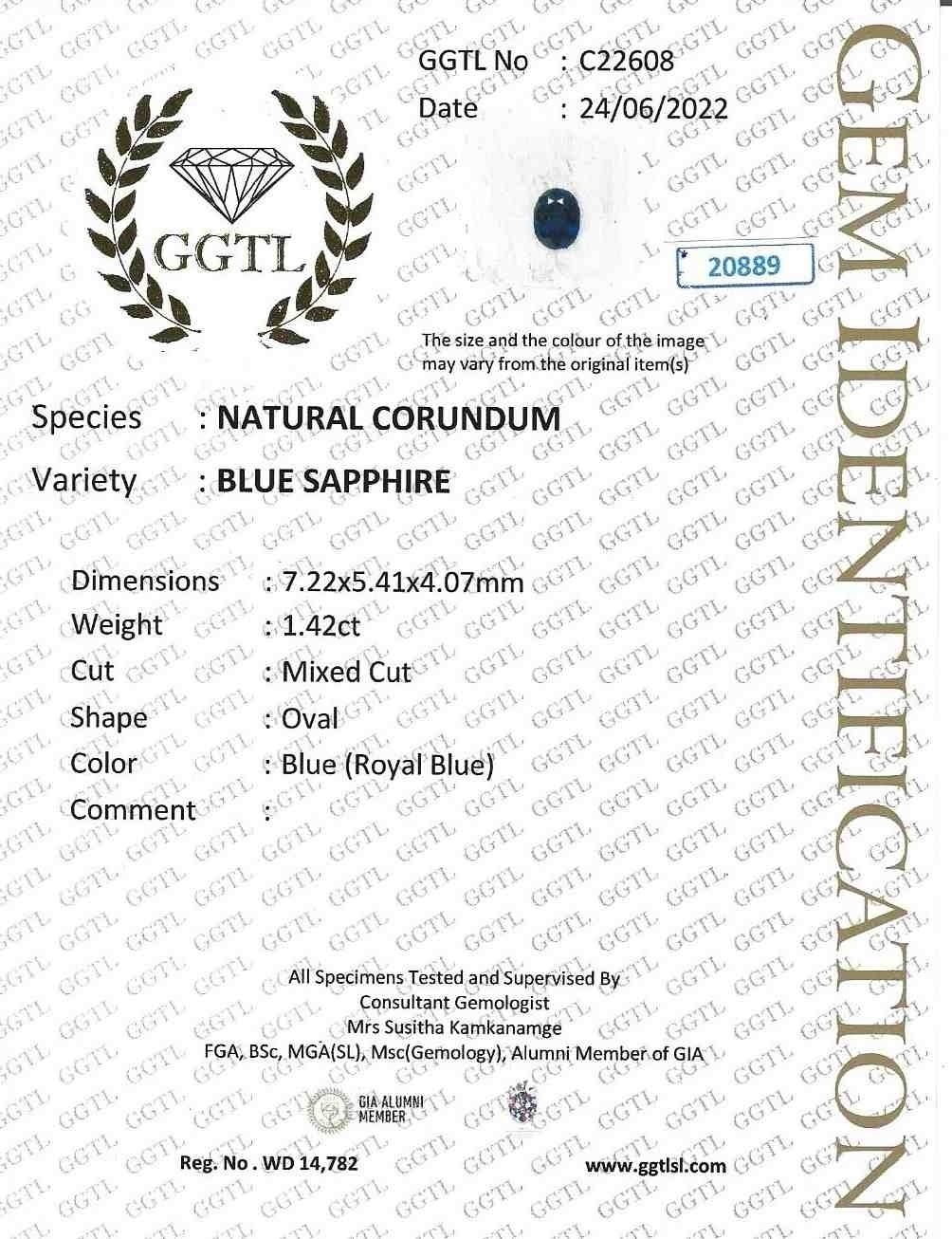 1.42 Ct. Blue Sapphire from Ceylon (Sri Lanka)