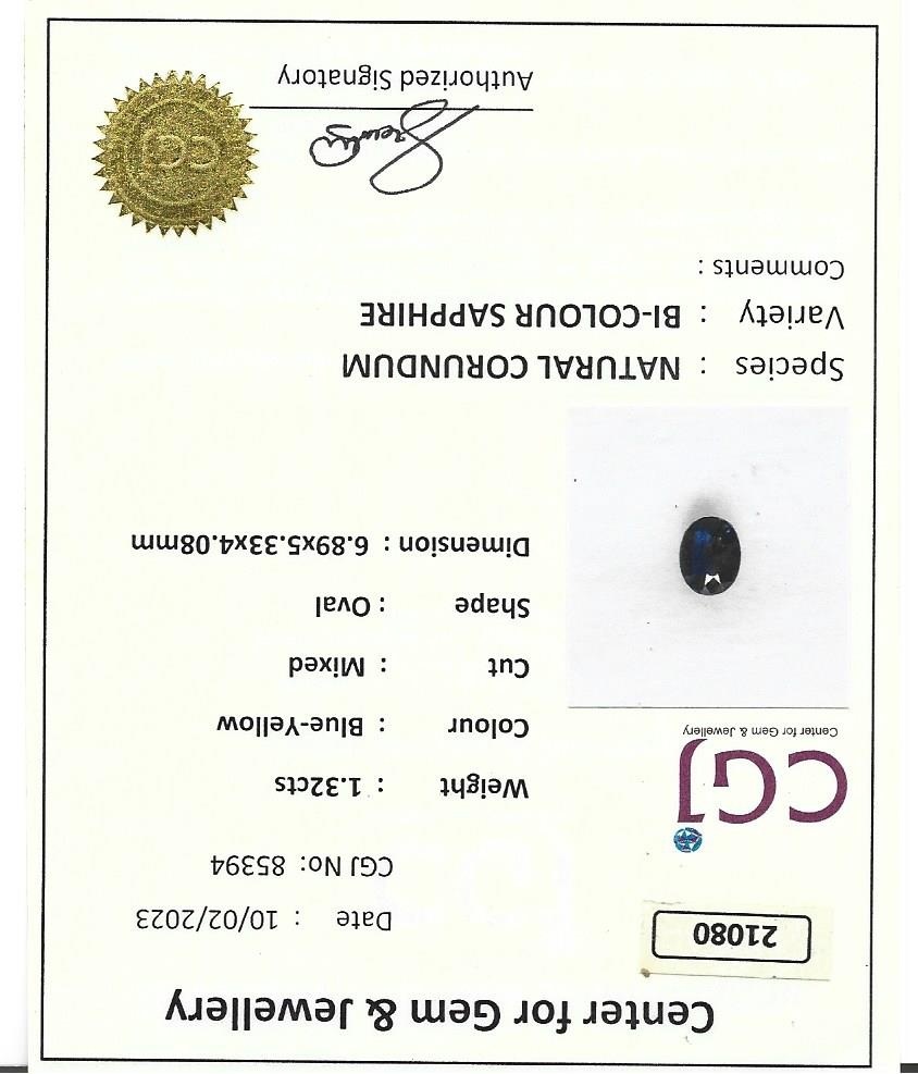 1.32 Ct. Bi Color / Parti Sapphire from Ceylon (Sri Lanka)