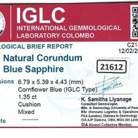 1.35 Ct. Blue Sapphire from Ceylon (Sri Lanka) Scan Report