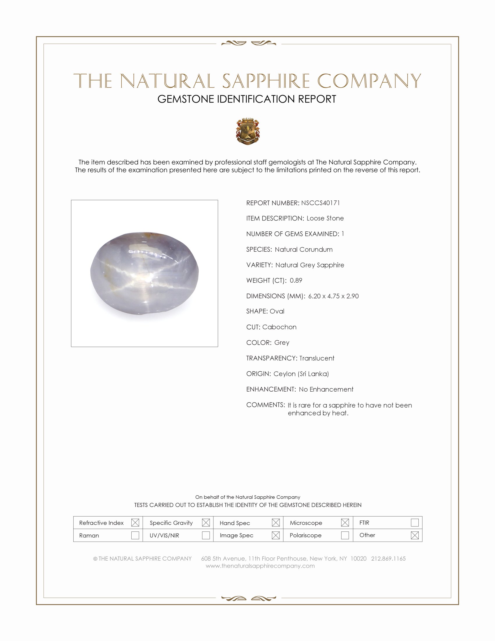 0.89 Ct. Grey Star Sapphire from Ceylon (Sri Lanka)