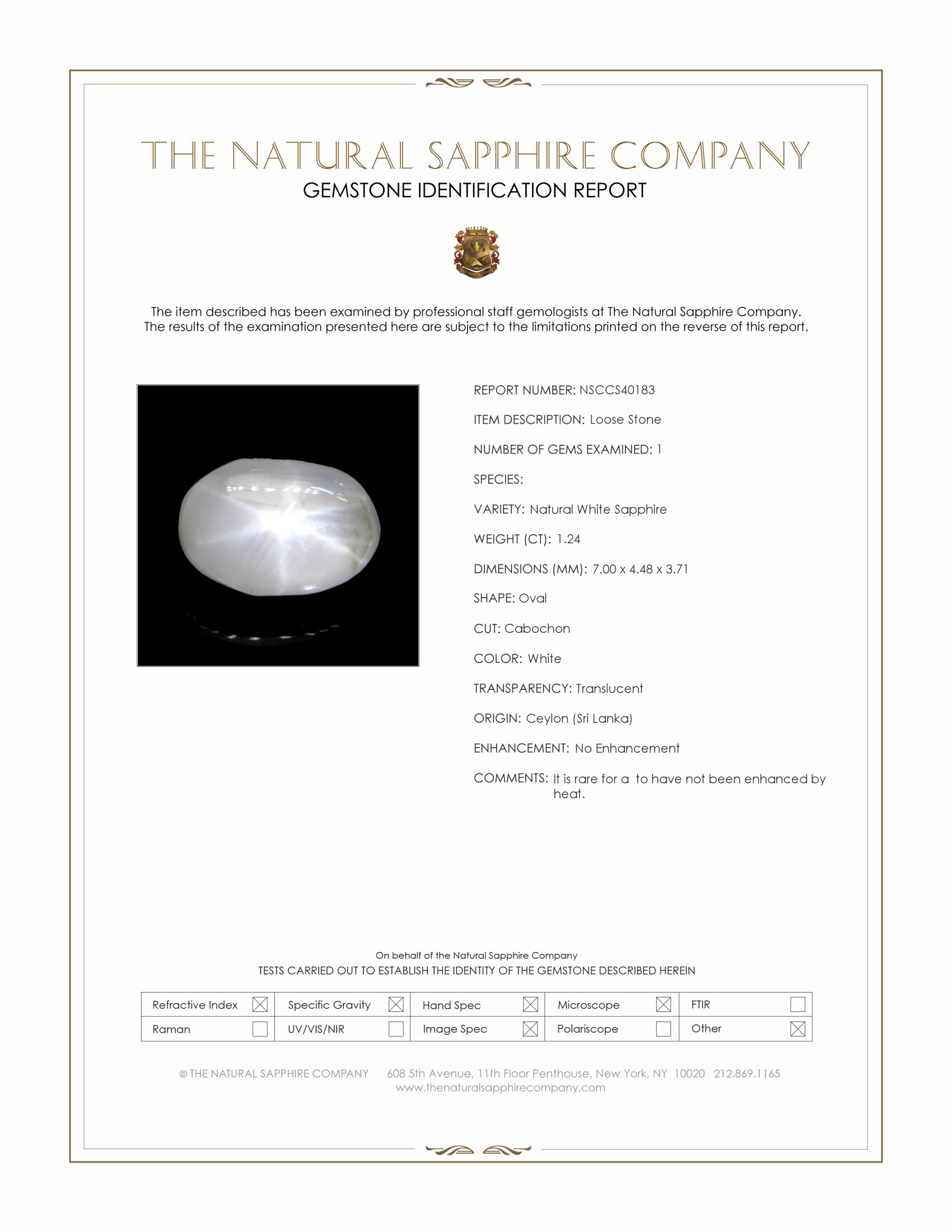 1.24 Ct. White Star Sapphire from Ceylon (Sri Lanka)