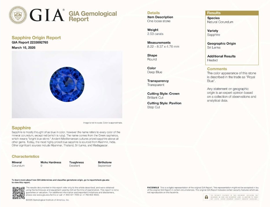 2.53 Ct. Blue Sapphire from Ceylon (Sri Lanka)