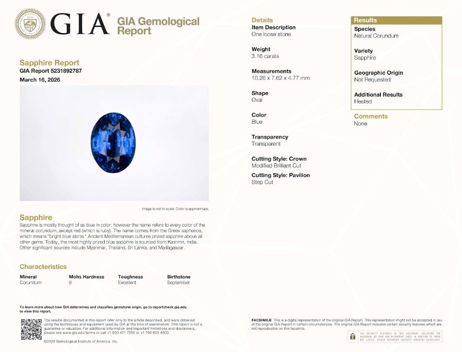 3.16 Ct. Blue Sapphire from Ceylon (Sri Lanka)