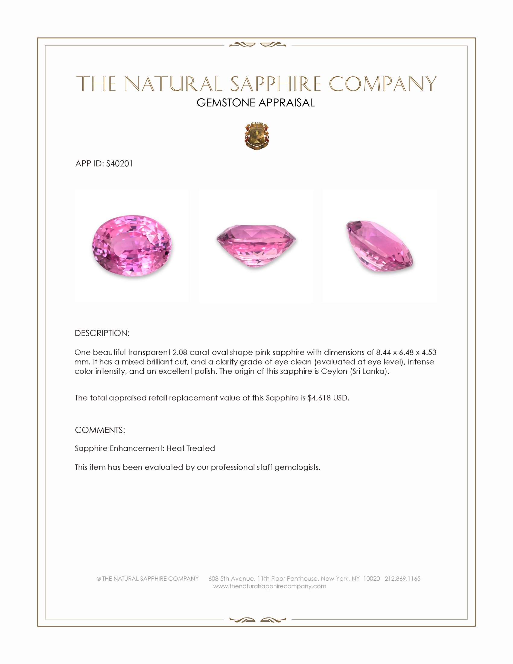 2.08 Ct. Pink Sapphire from Ceylon (Sri Lanka)