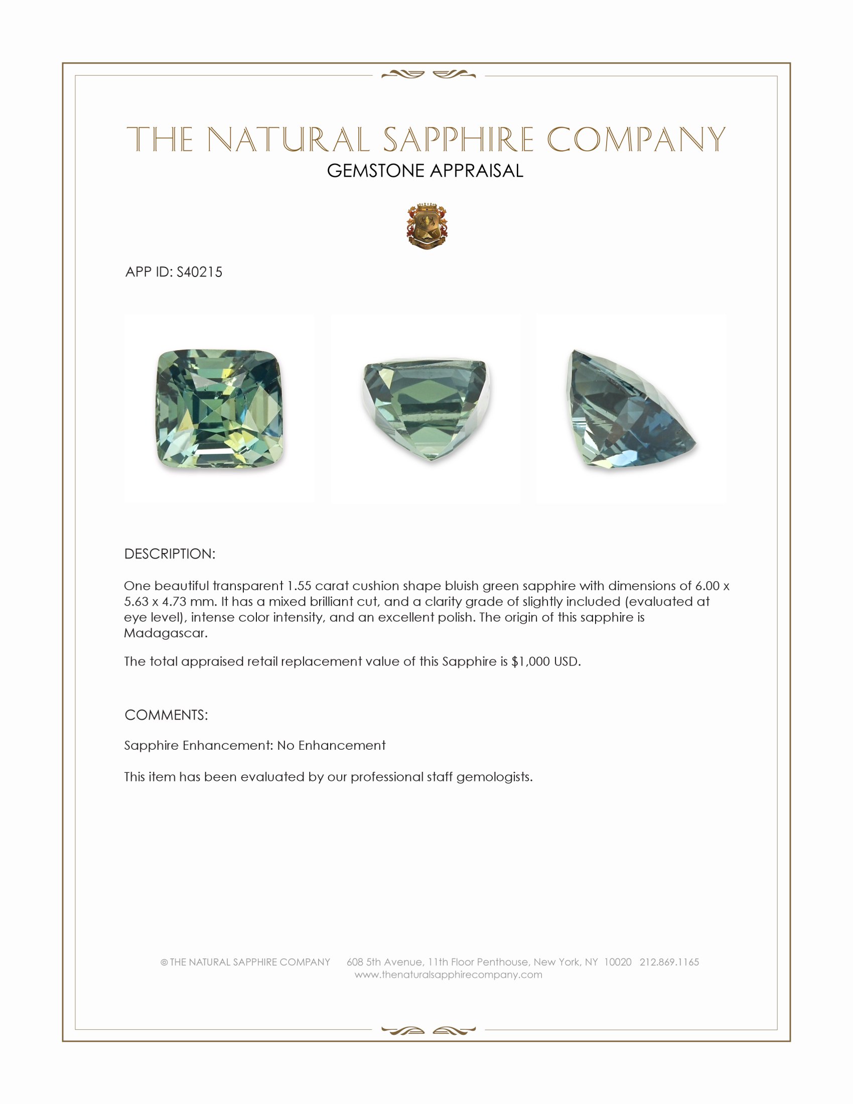 1.55 Ct. Yellowish Green Sapphire from Madagascar