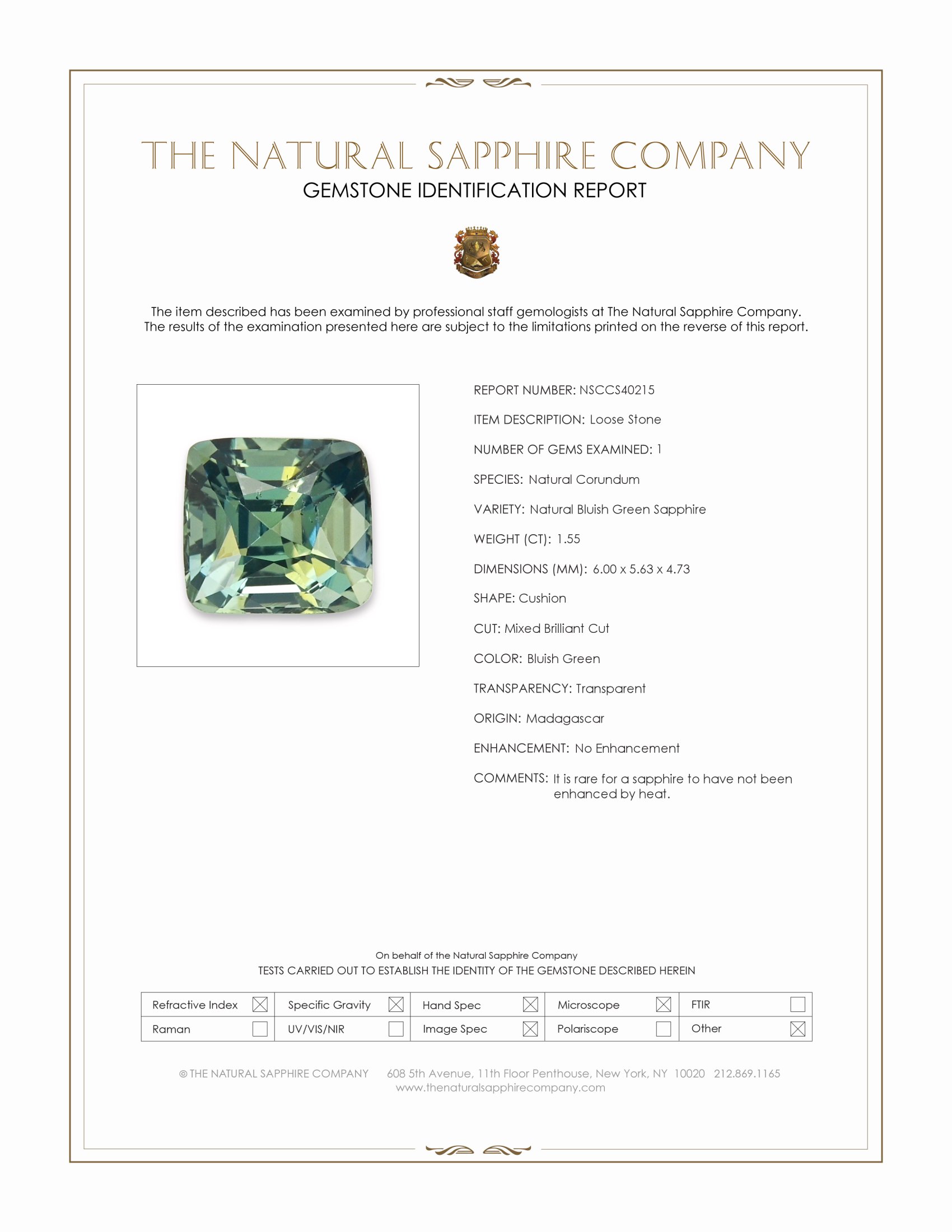 1.55 Ct. Yellowish Green Sapphire from Madagascar