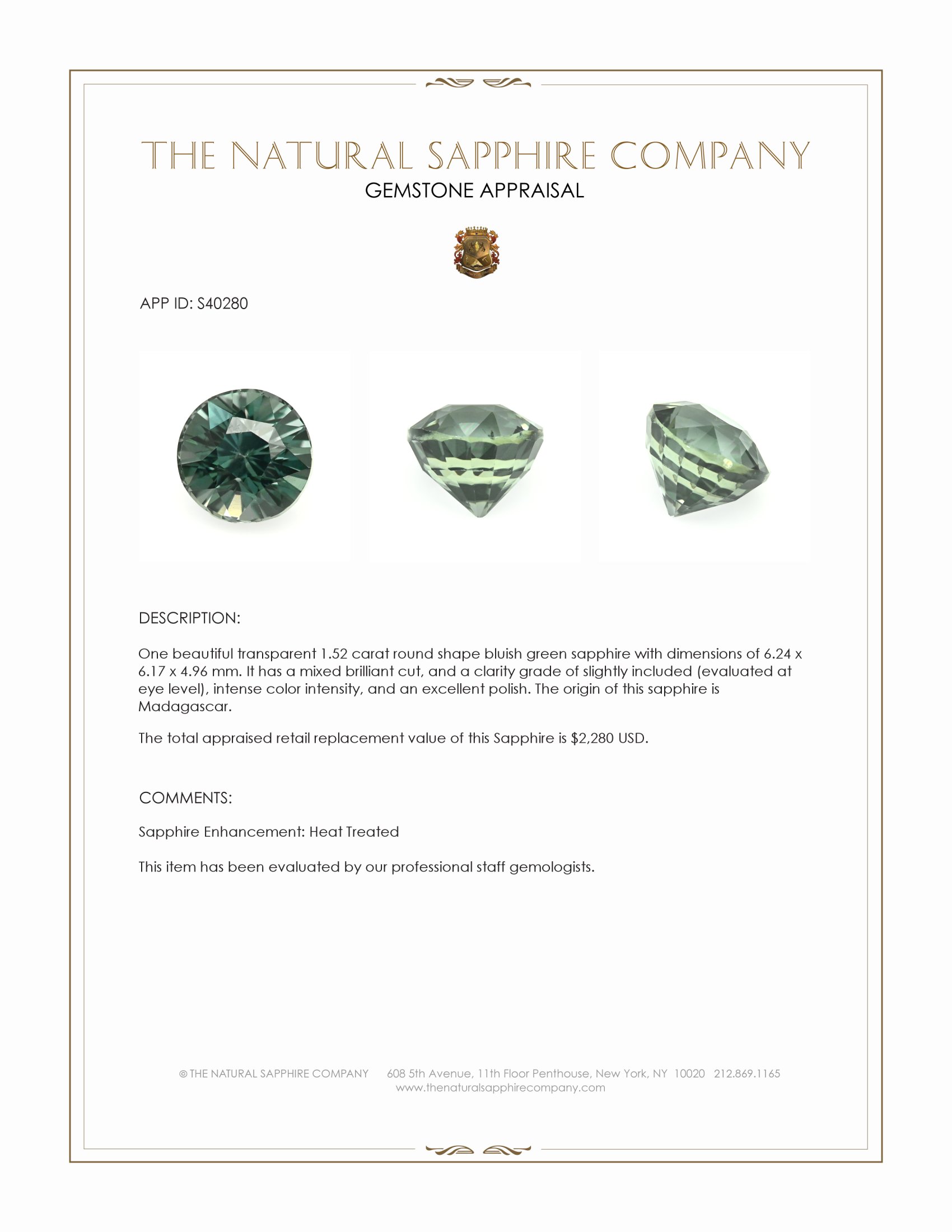 1.52 Ct. Bluish Green Sapphire from Madagascar