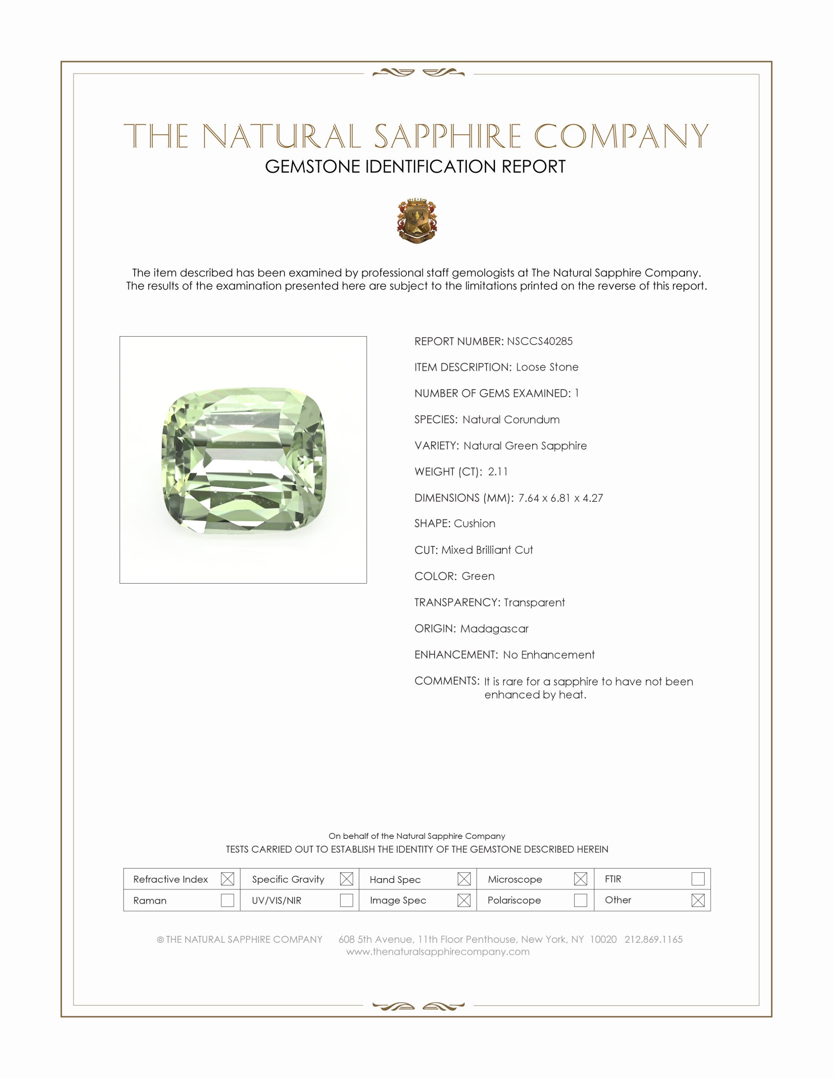 2.11 Ct. Green Sapphire from Madagascar