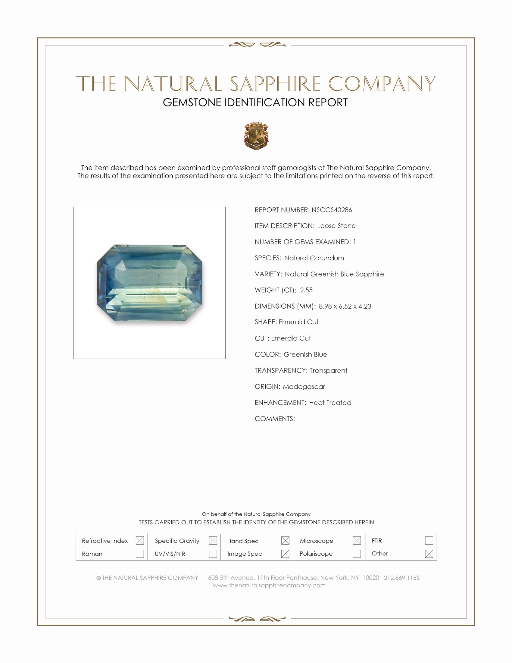 2.55 Ct. Greenish Blue Sapphire from Madagascar