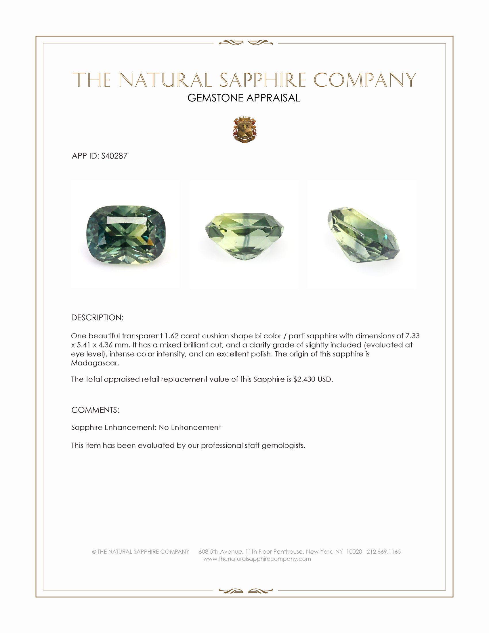 1.62 Ct. Bi Color / Parti Sapphire from Madagascar