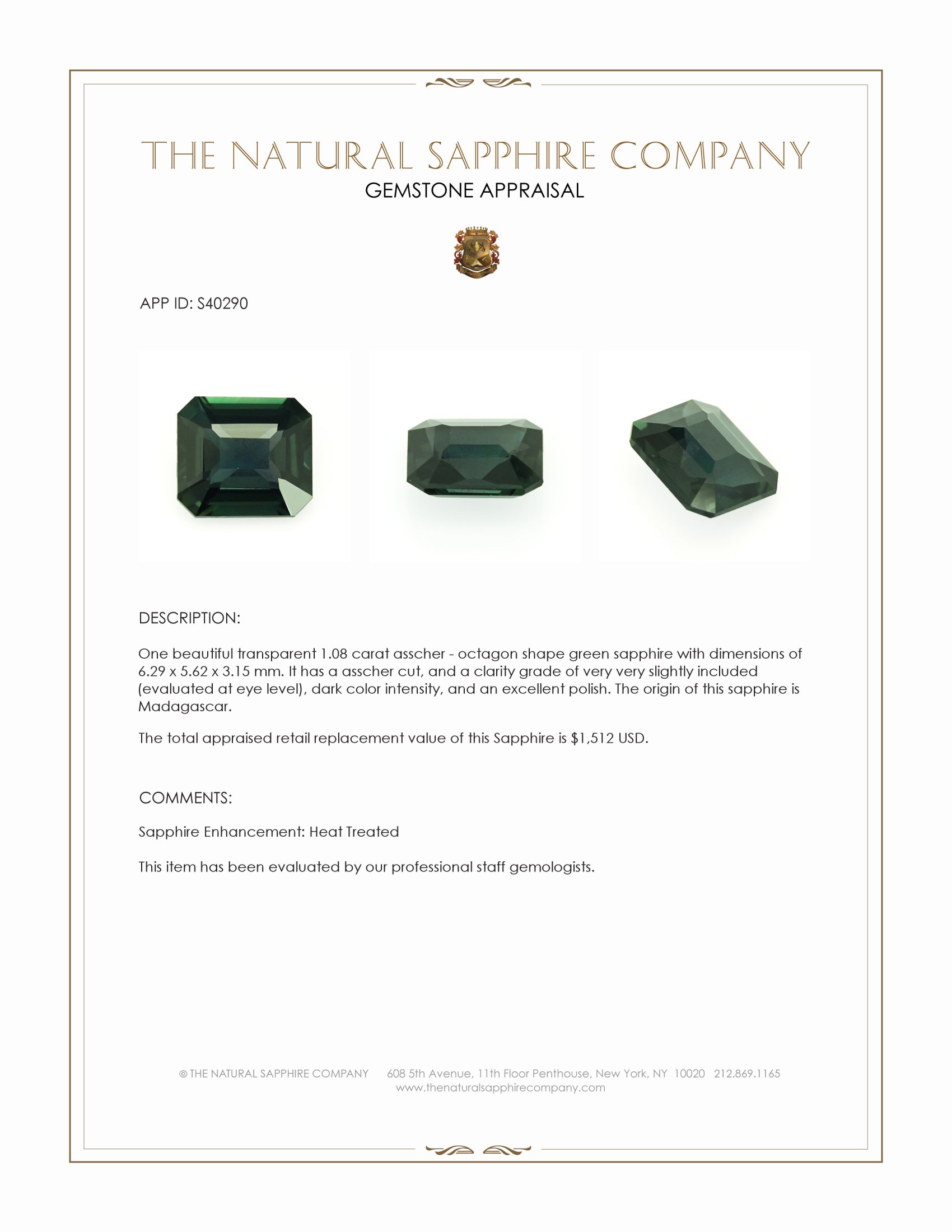 1.08 Ct. Green Sapphire from Madagascar