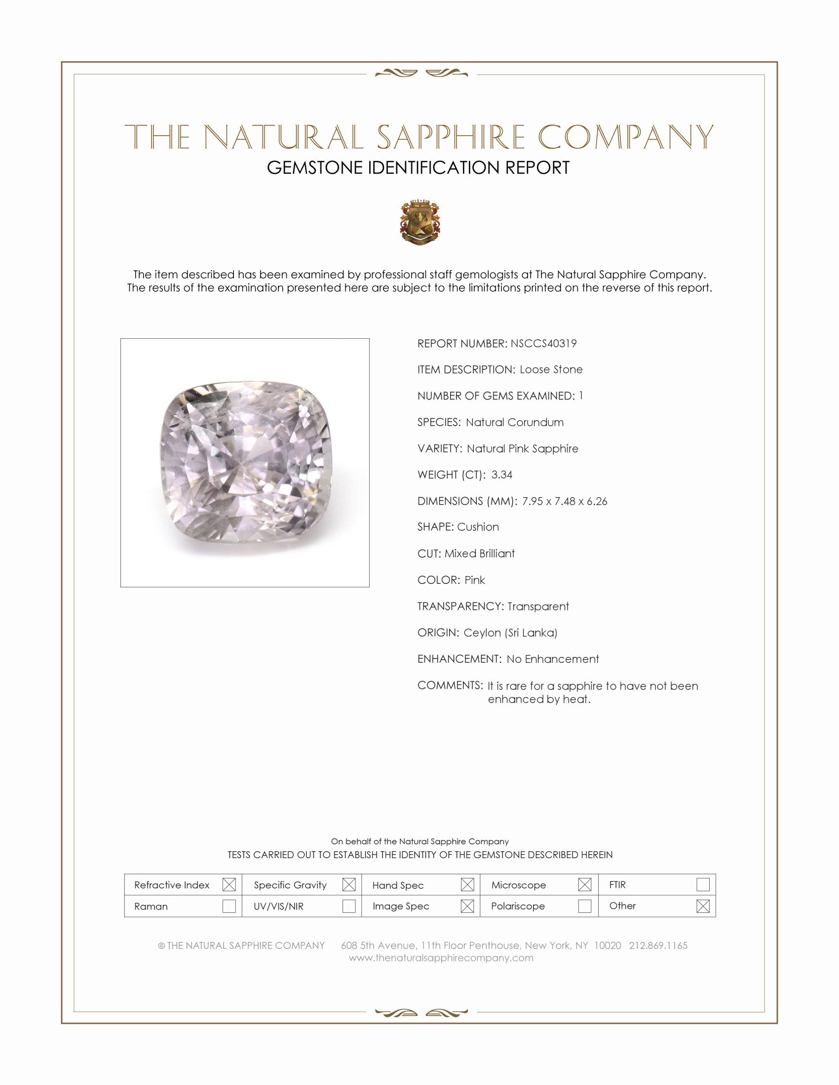 3.34 Ct. Pink Sapphire from Ceylon (Sri Lanka)