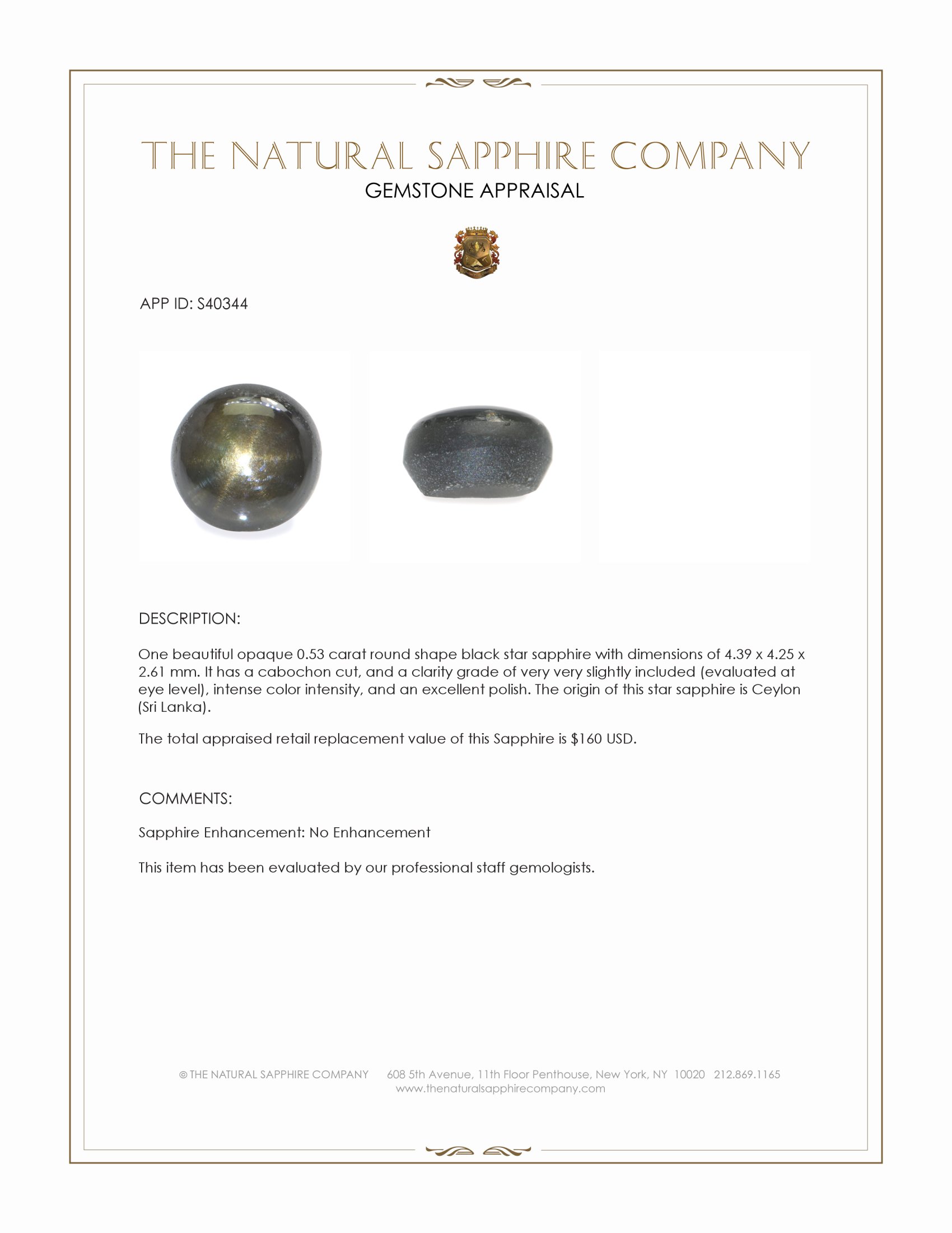 0.53 Ct. Black Star Sapphire from Ceylon (Sri Lanka)