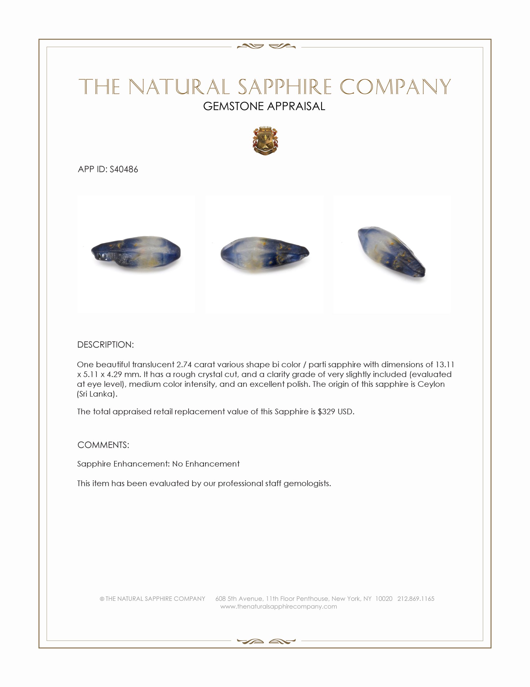 2.74 Ct. Bi Color / Parti Sapphire from Ceylon (Sri Lanka)