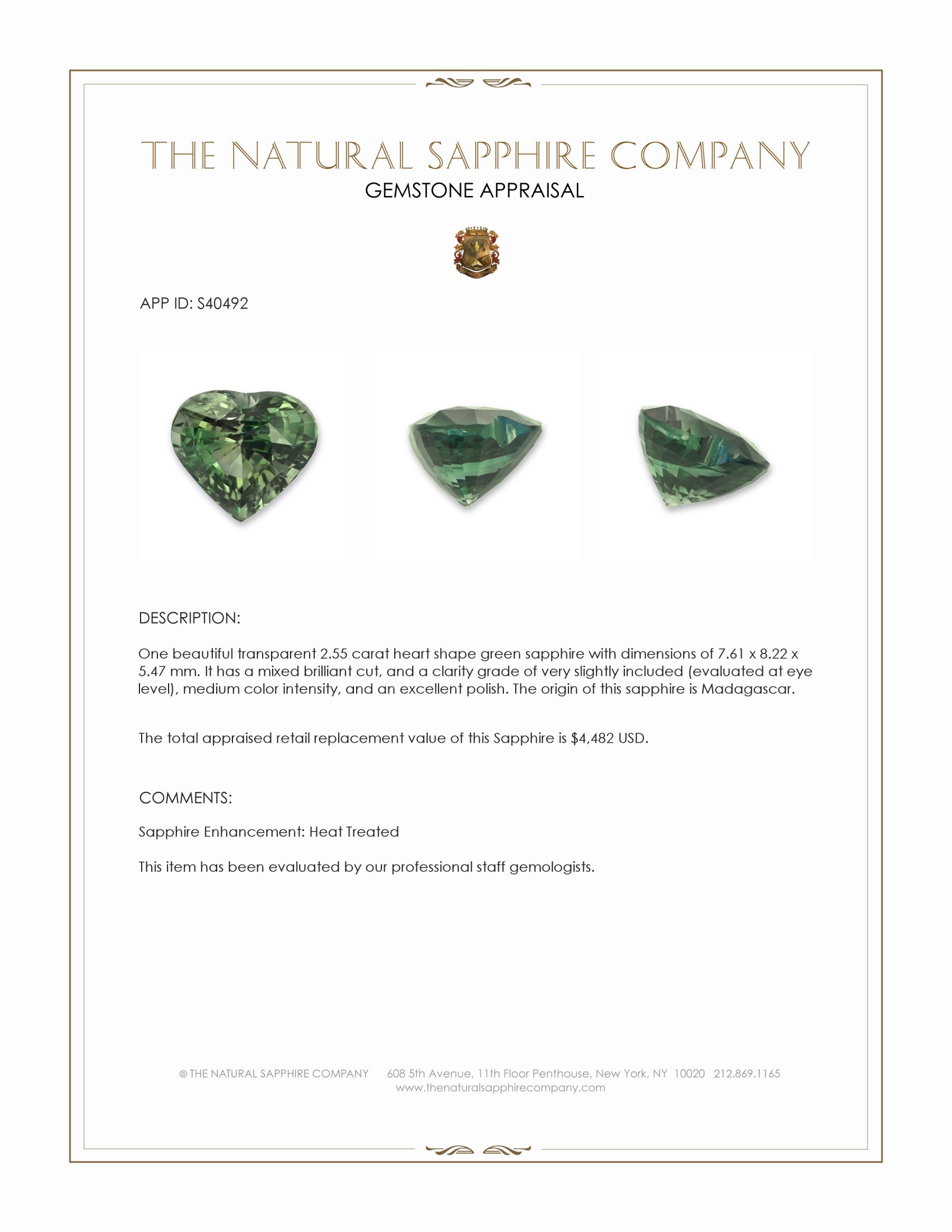 2.55 Ct. Green Sapphire from Madagascar