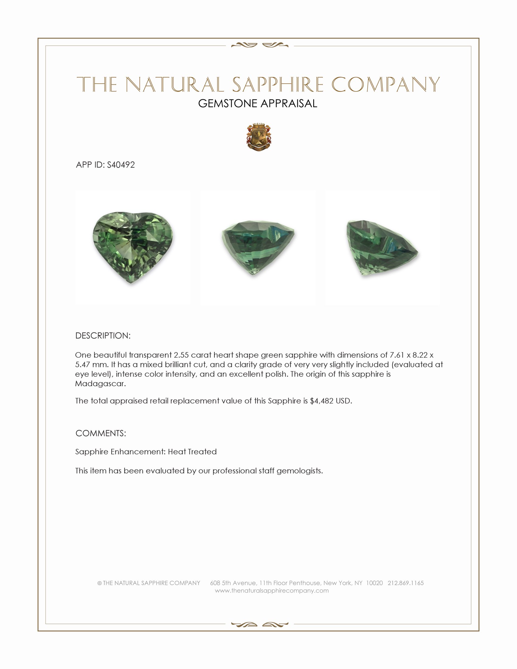 2.55 Ct. Green Sapphire from Madagascar