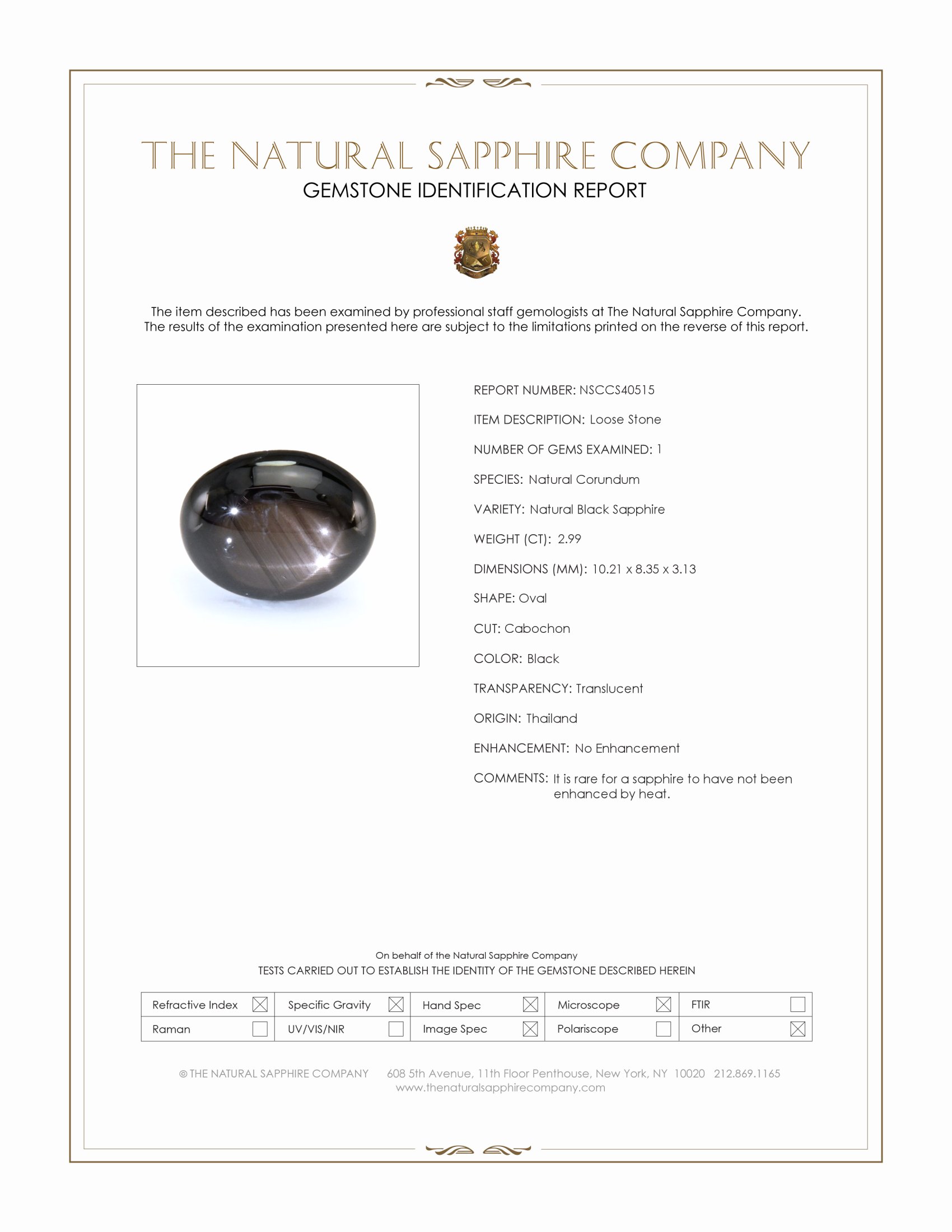 2.99 Ct. Black Star Sapphire from Thailand