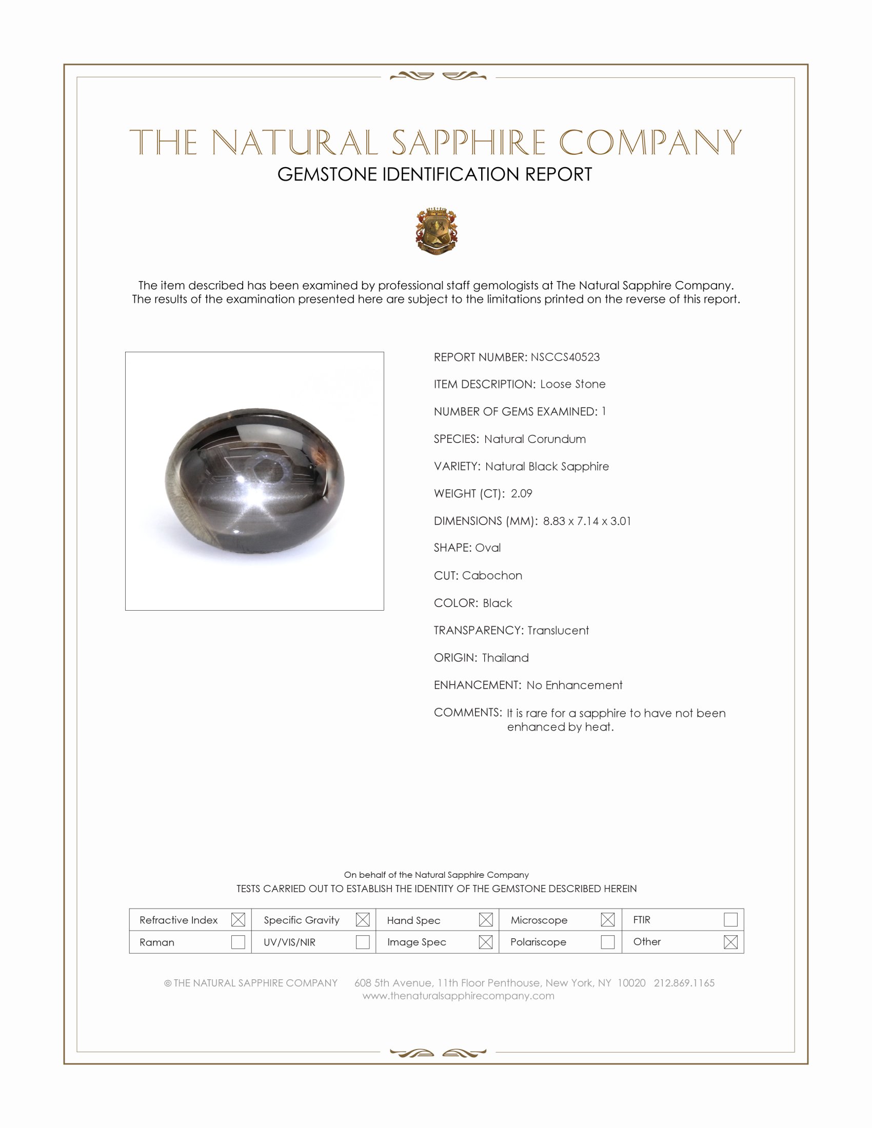 2.09 Ct. Black Star Sapphire from Thailand