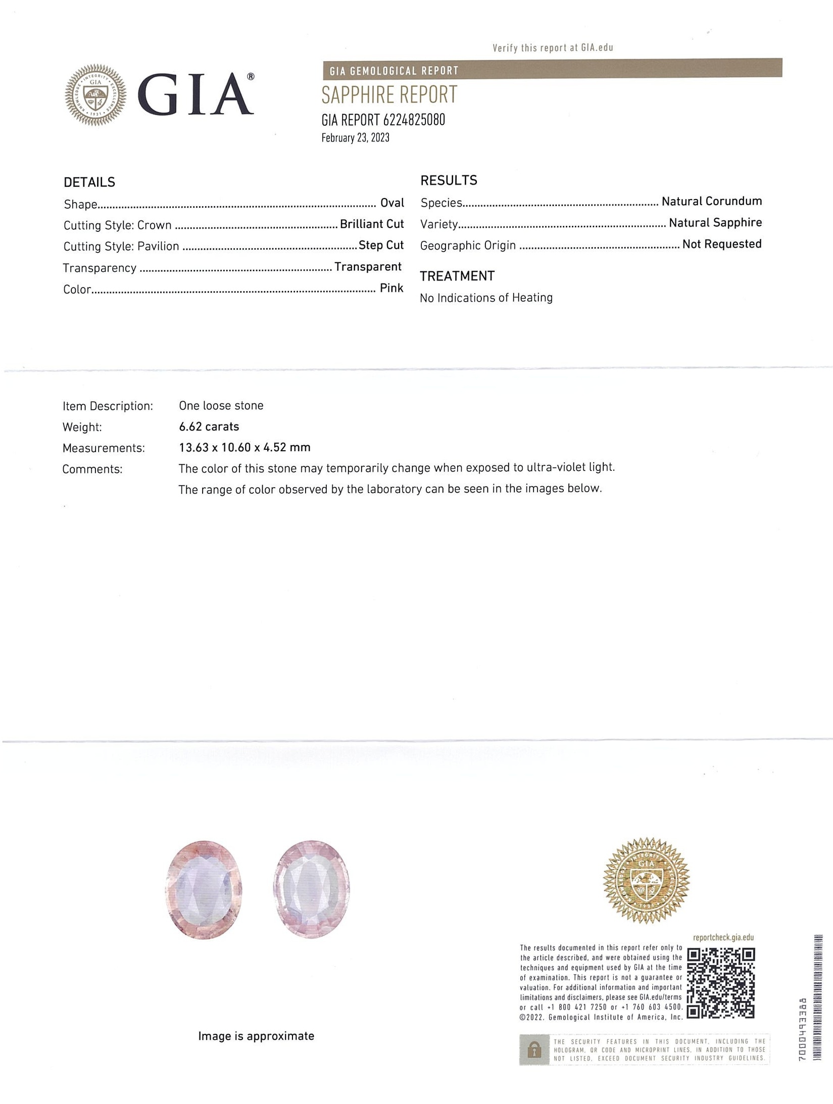 6.62 Ct. Pink Sapphire from Ceylon (Sri Lanka)