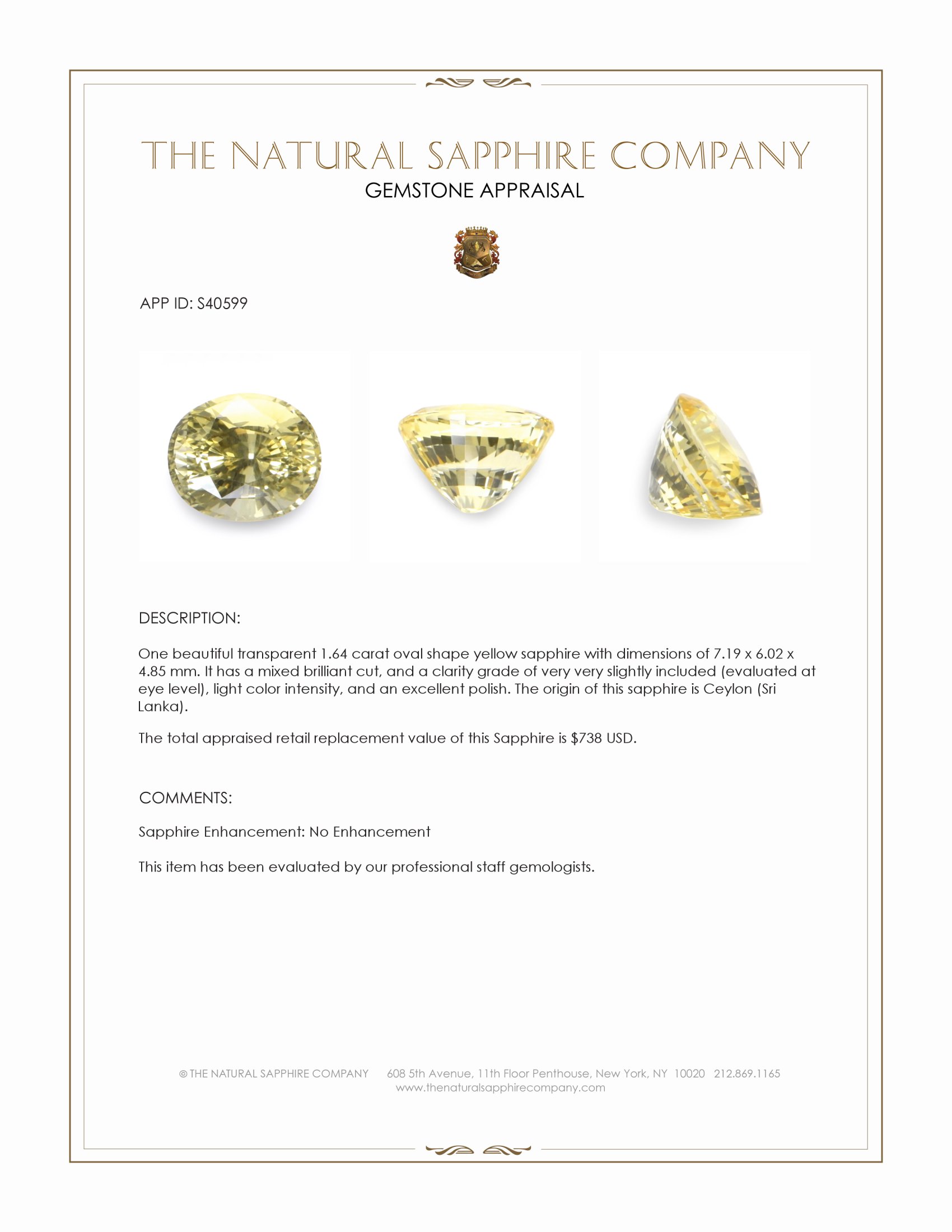 1.64 Ct. Yellow Sapphire from Ceylon (Sri Lanka)