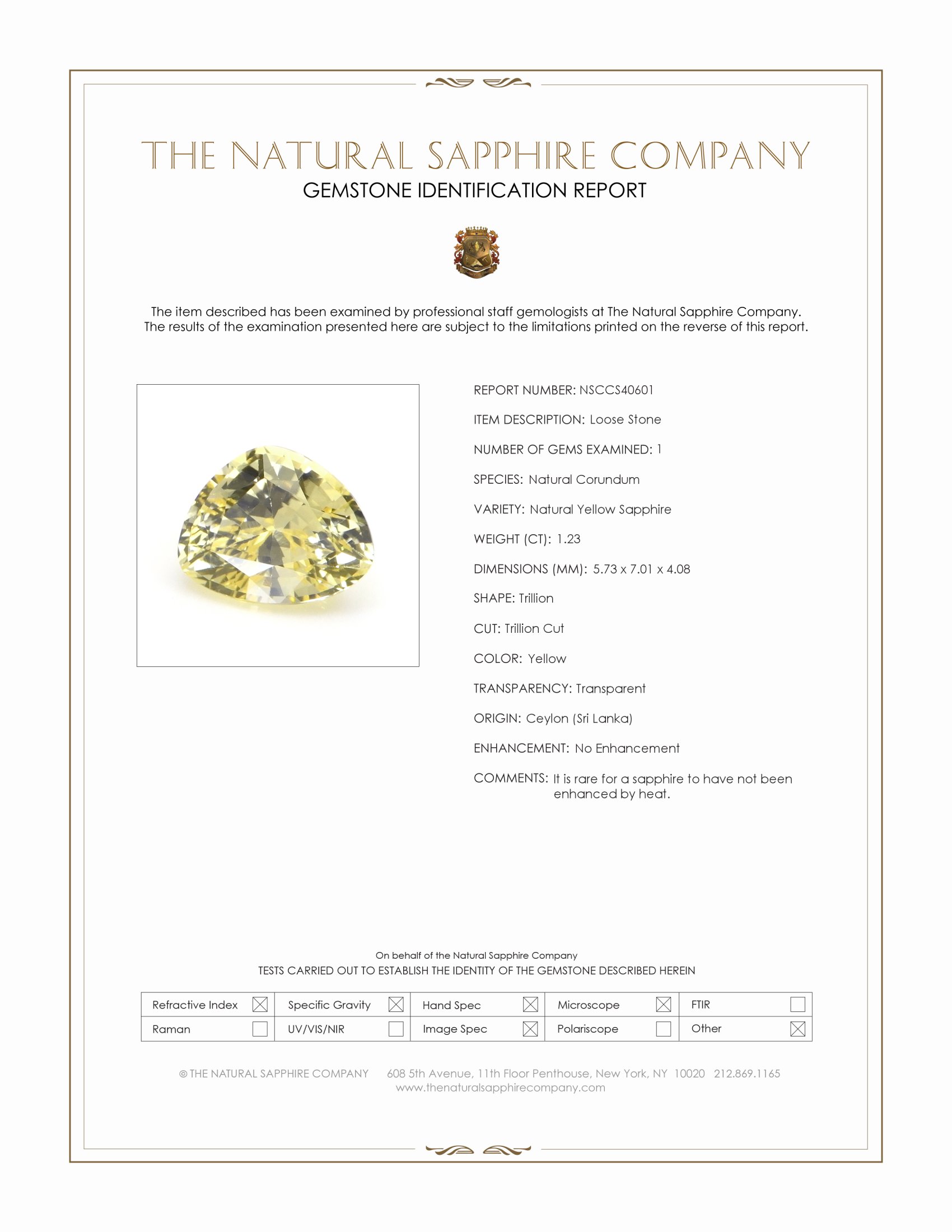 1.23 Ct. Yellow Sapphire from Ceylon (Sri Lanka)