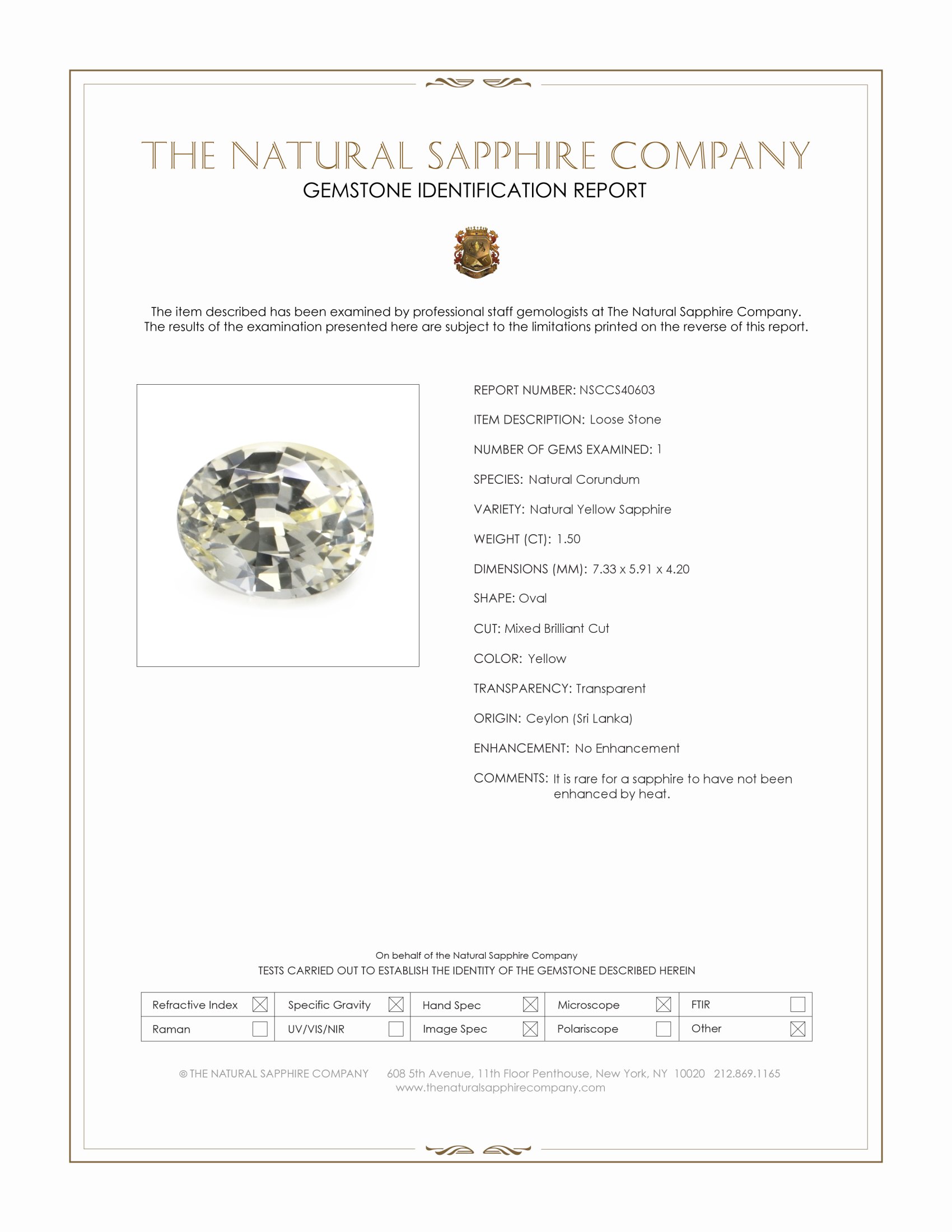 1.50 Ct. Yellow Sapphire from Ceylon (Sri Lanka)