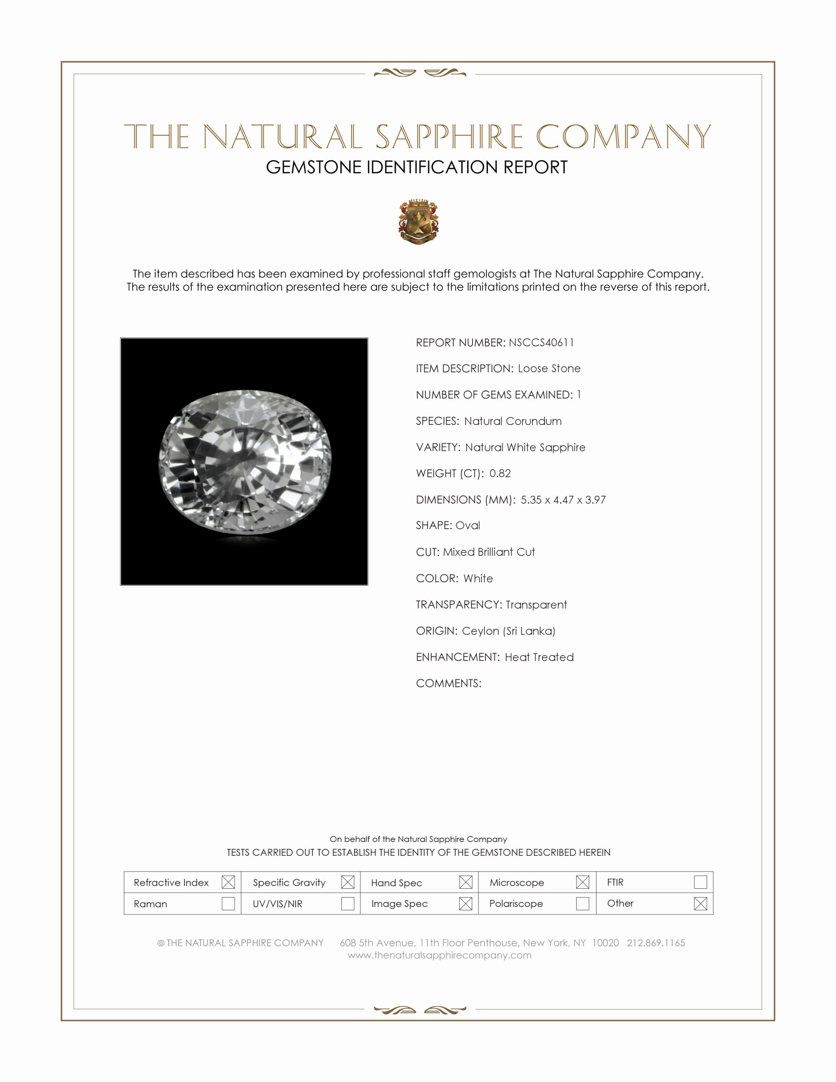 0.82 Ct. White Sapphire from Ceylon (Sri Lanka)