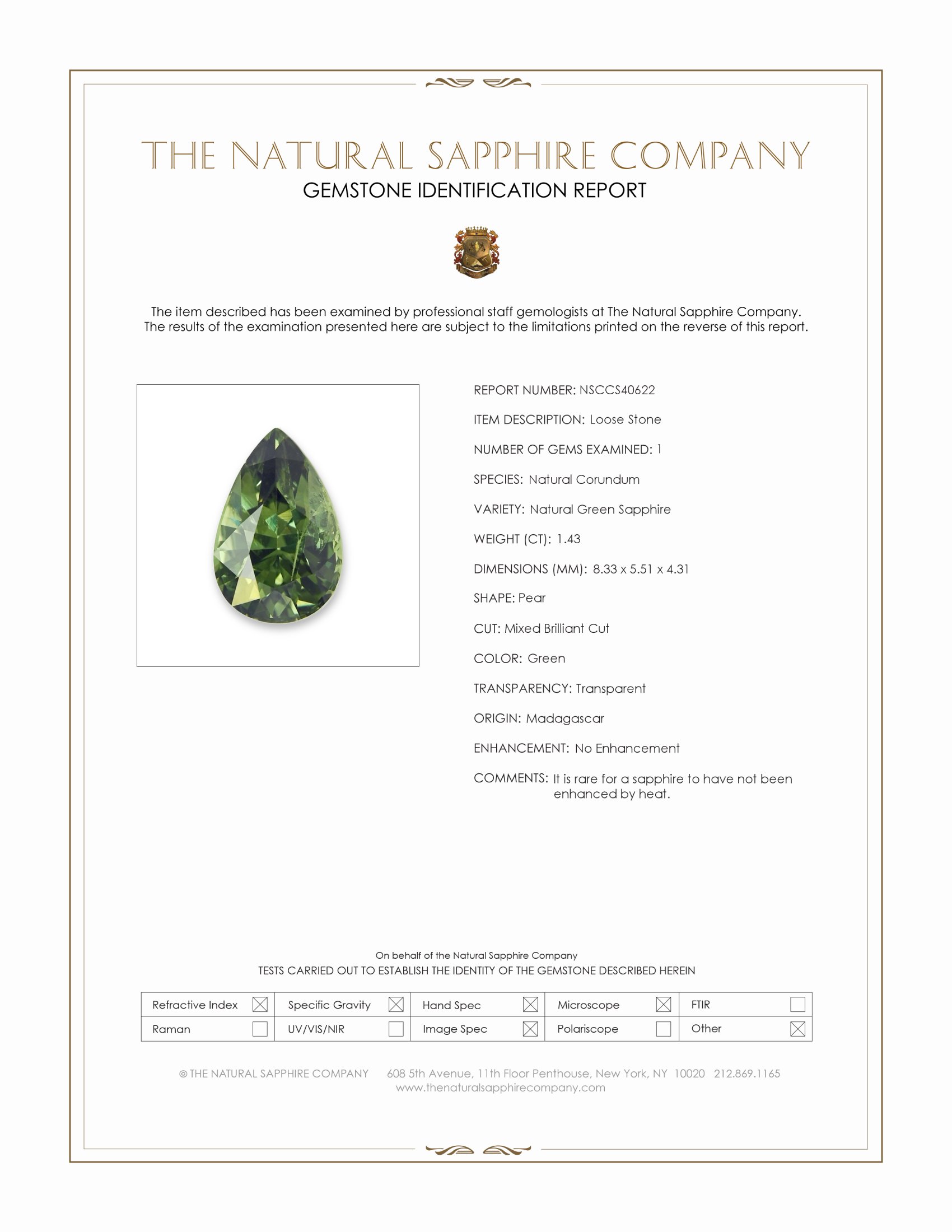 1.43 Ct. Green Sapphire from Madagascar