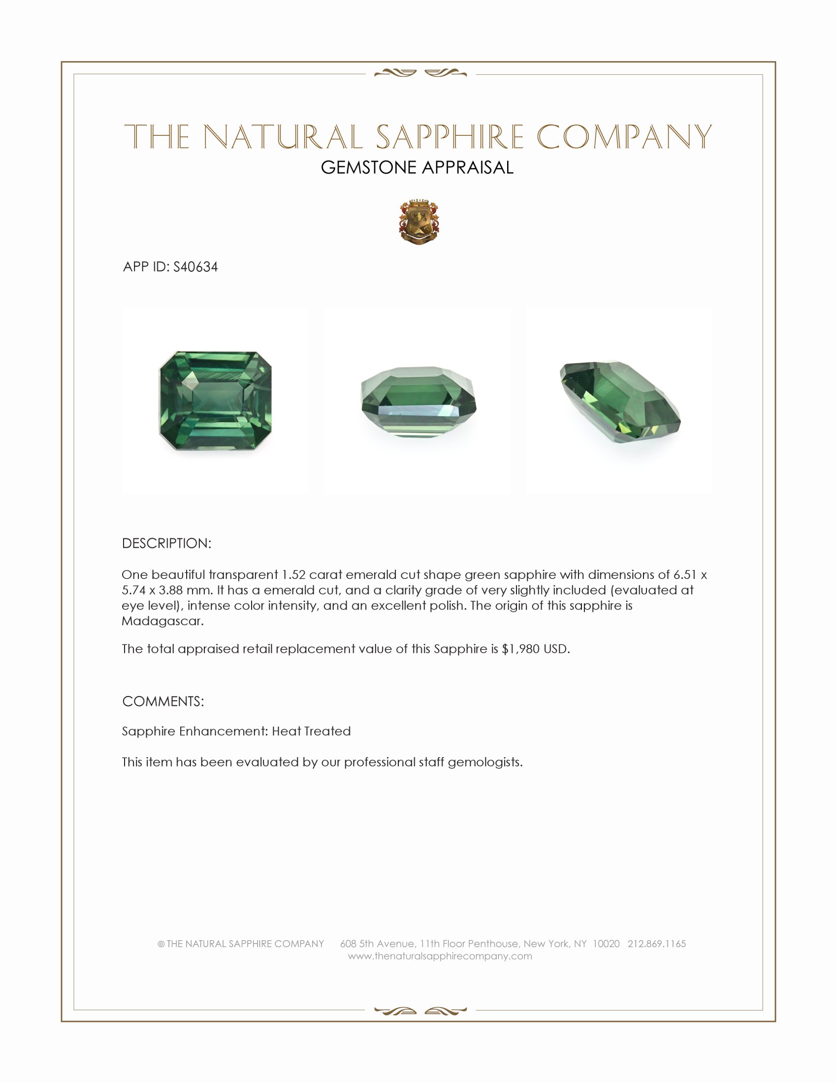 1.52 Ct. Green Sapphire from Madagascar